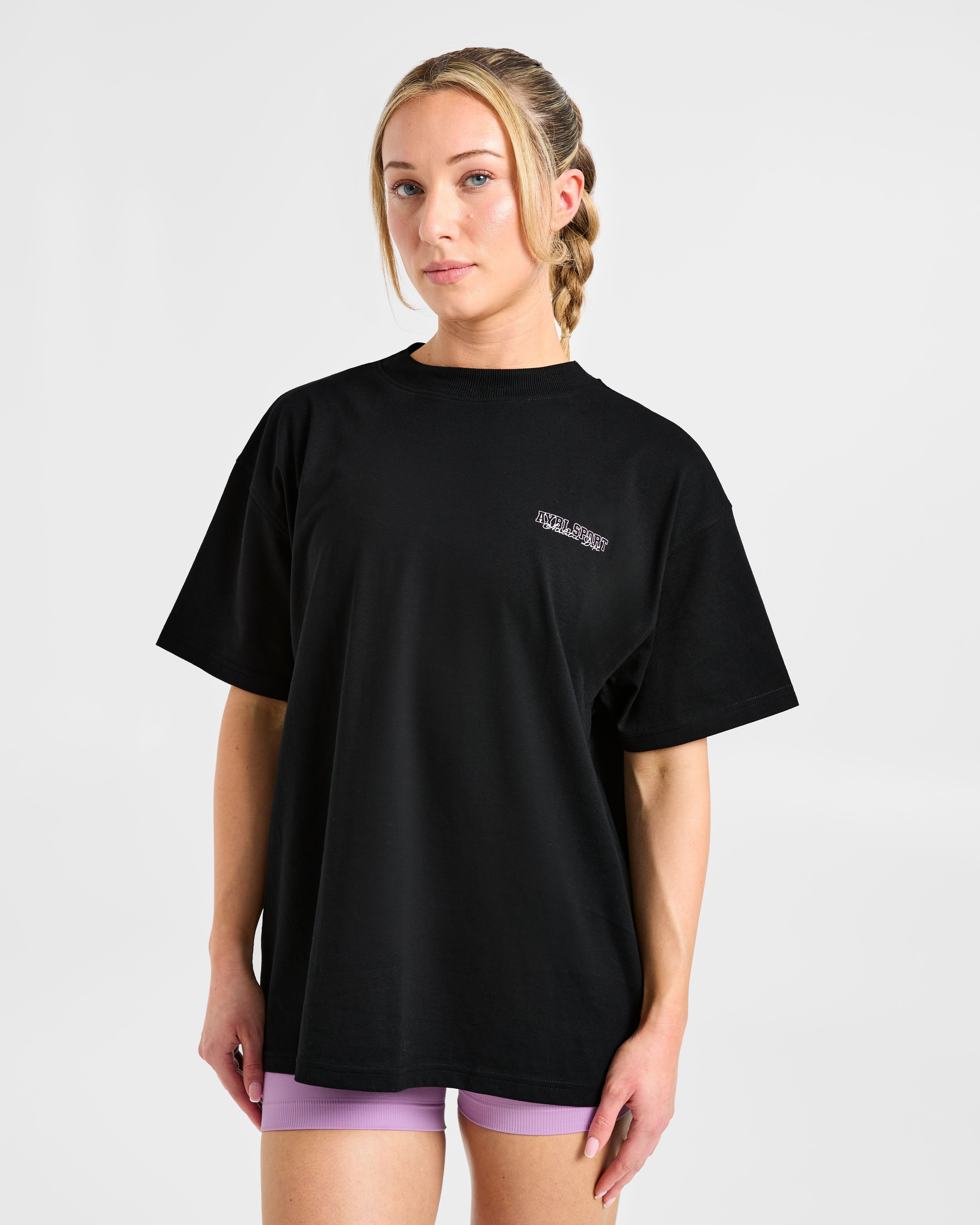 Varsity Dept Oversized T Shirt - Schwarz/Lilac