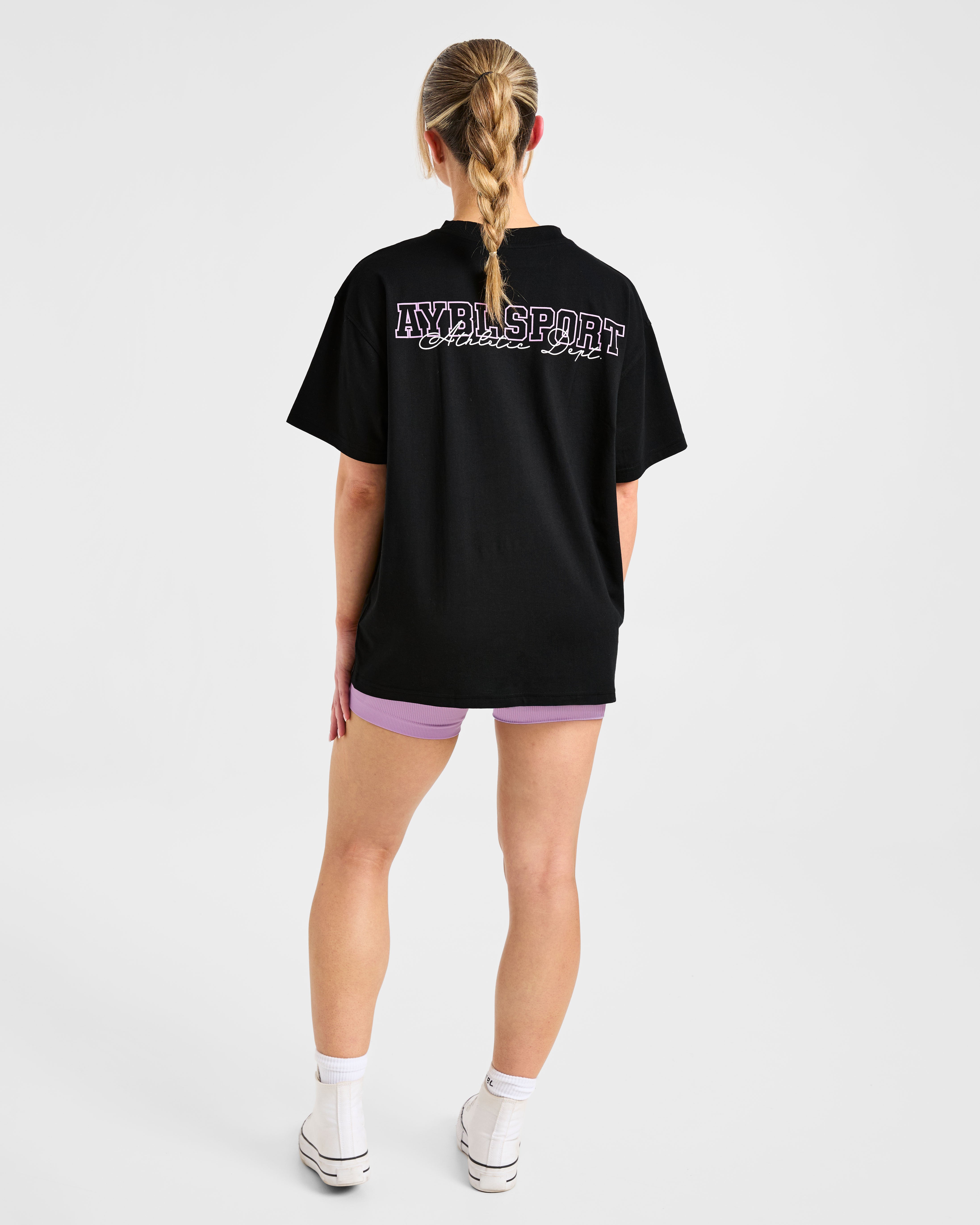 Varsity Dept Oversized T Shirt - Schwarz/Lilac