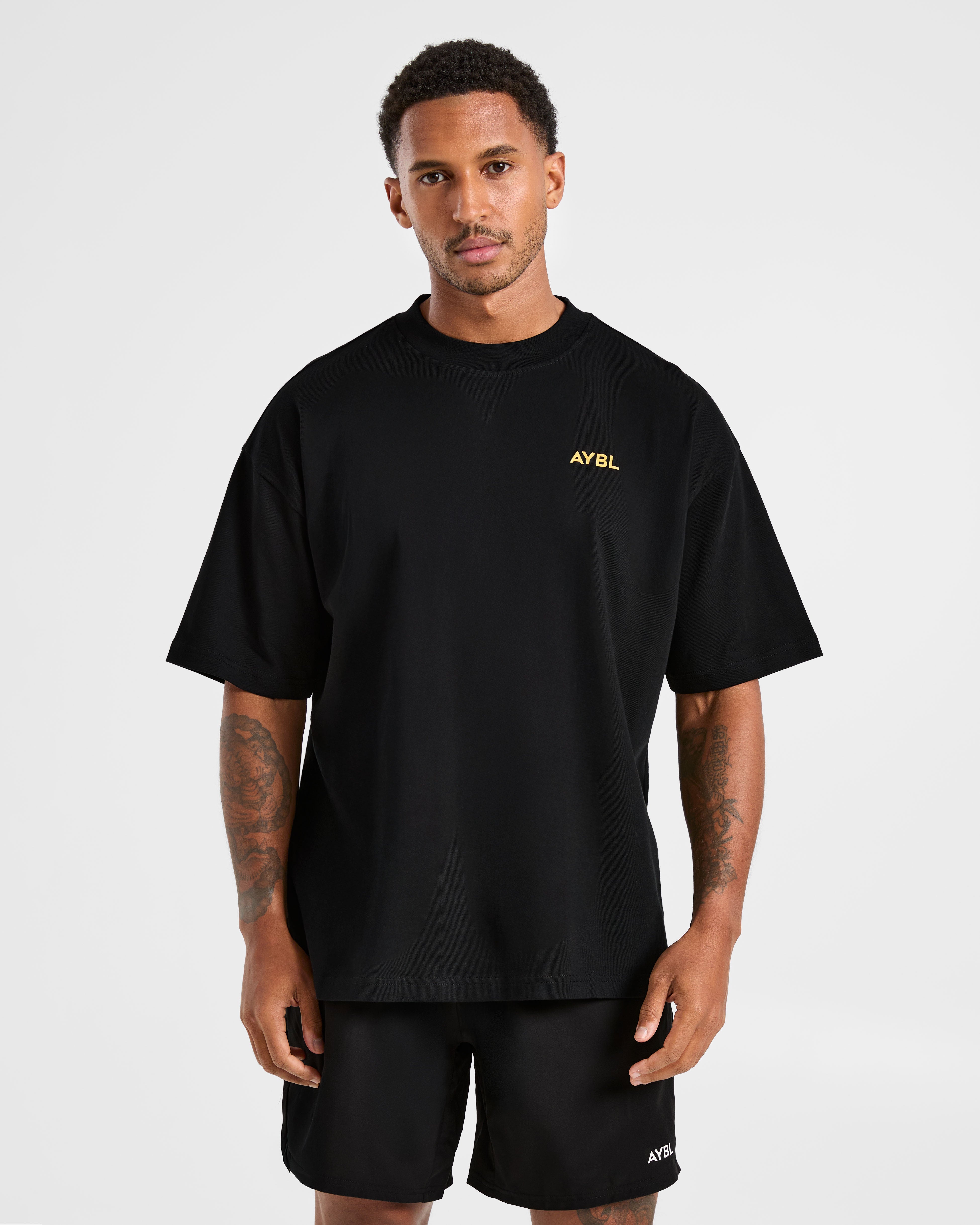 Essential Oversized T Shirt - Schwarz/Mango Gelb