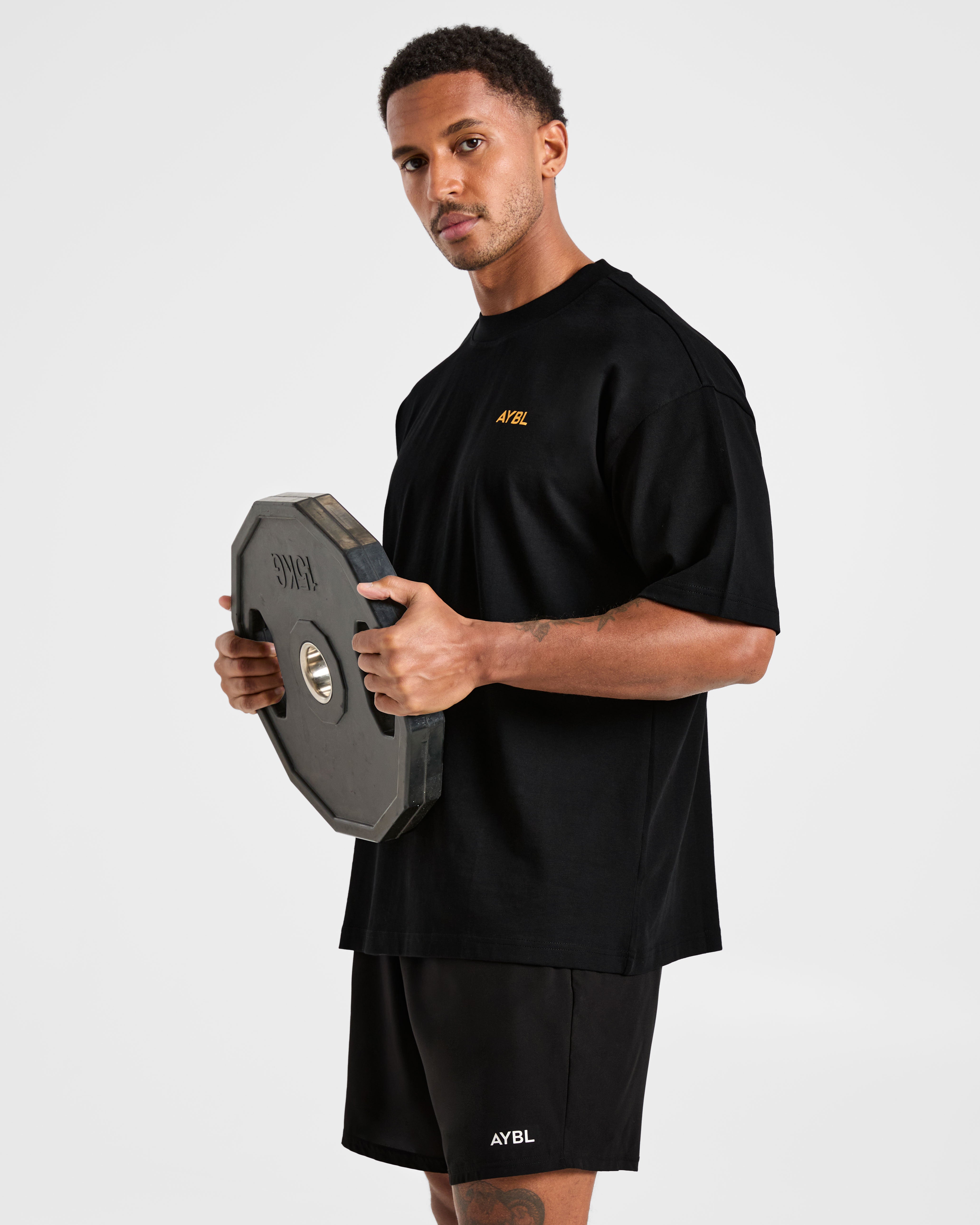 Essential Oversized T Shirt - Schwarz/Mango Gelb