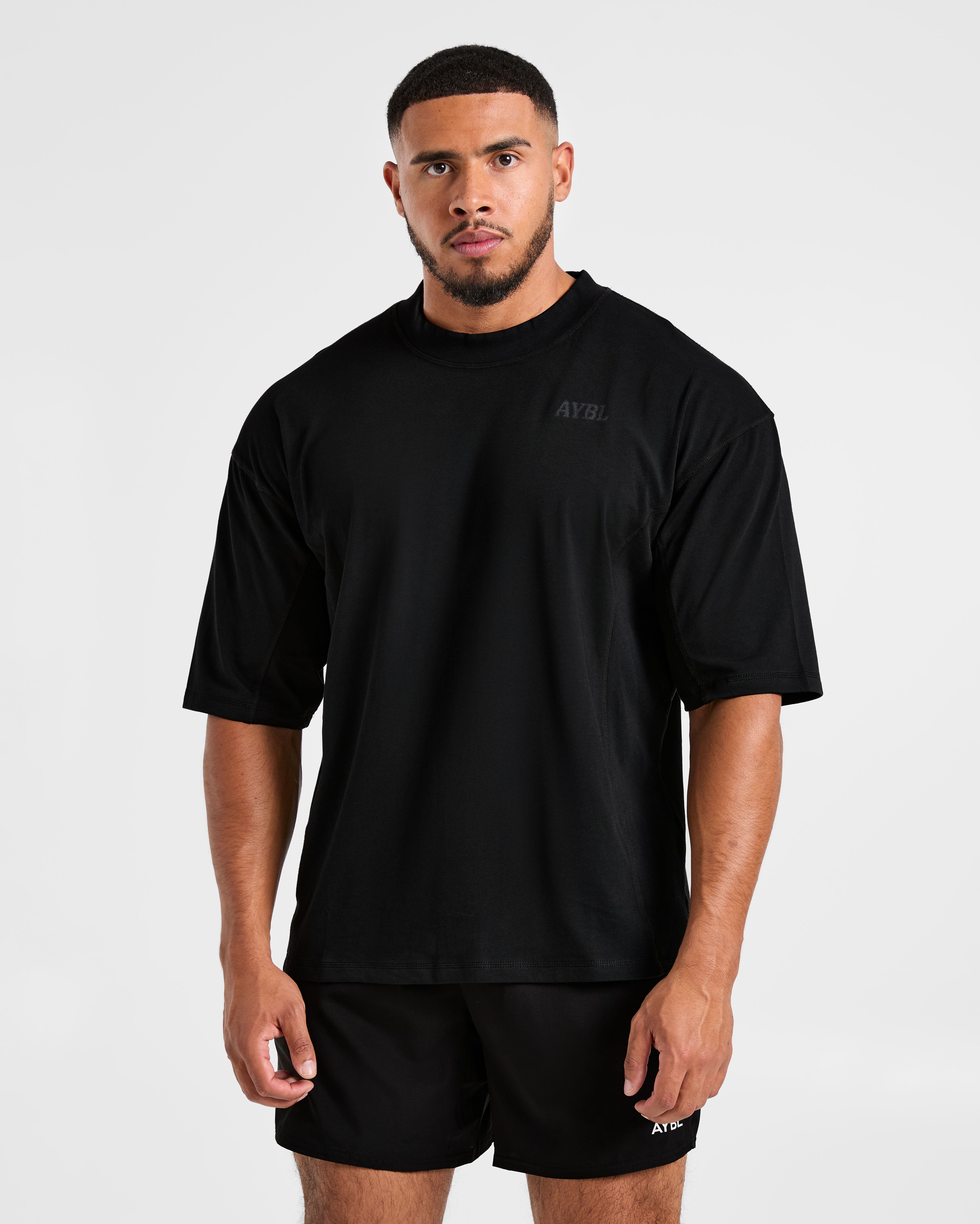 Lift Club Distressed Oversized T Shirt - Schwarz/Charcoal