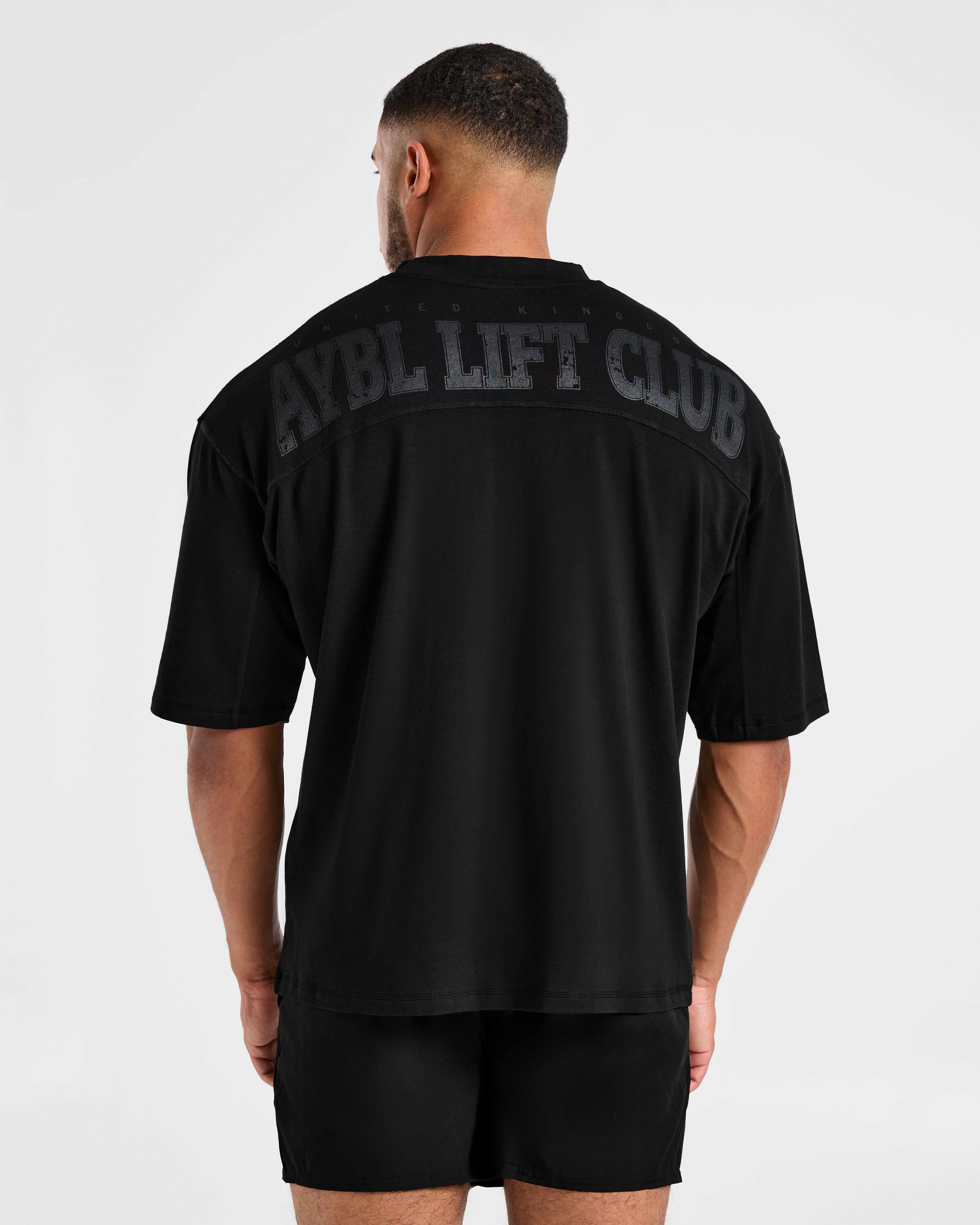 Lift Club Distressed Oversized T Shirt - Schwarz/Charcoal