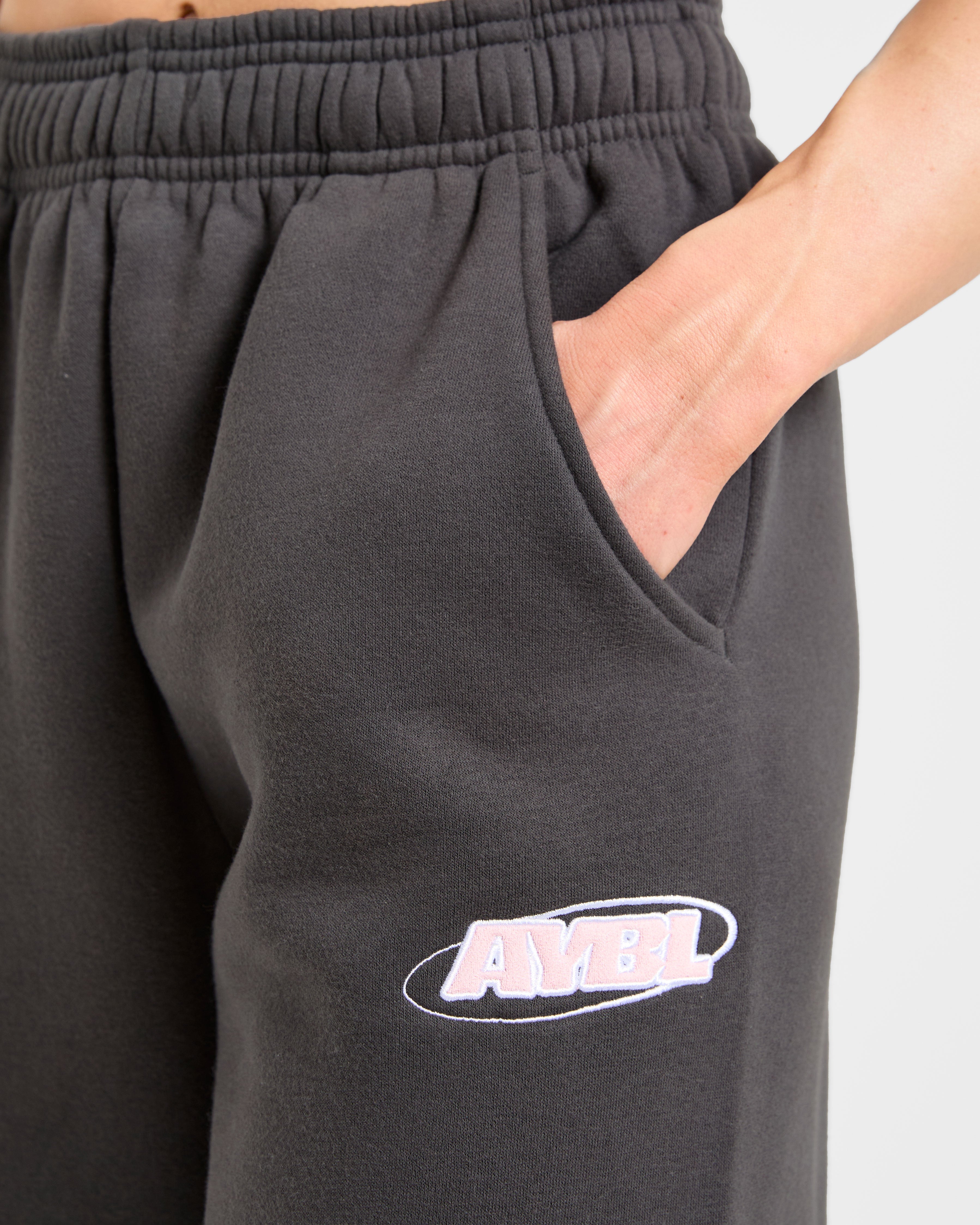 Sports Essentials Oversized Straight Leg Joggers - Charcoal/Rosa