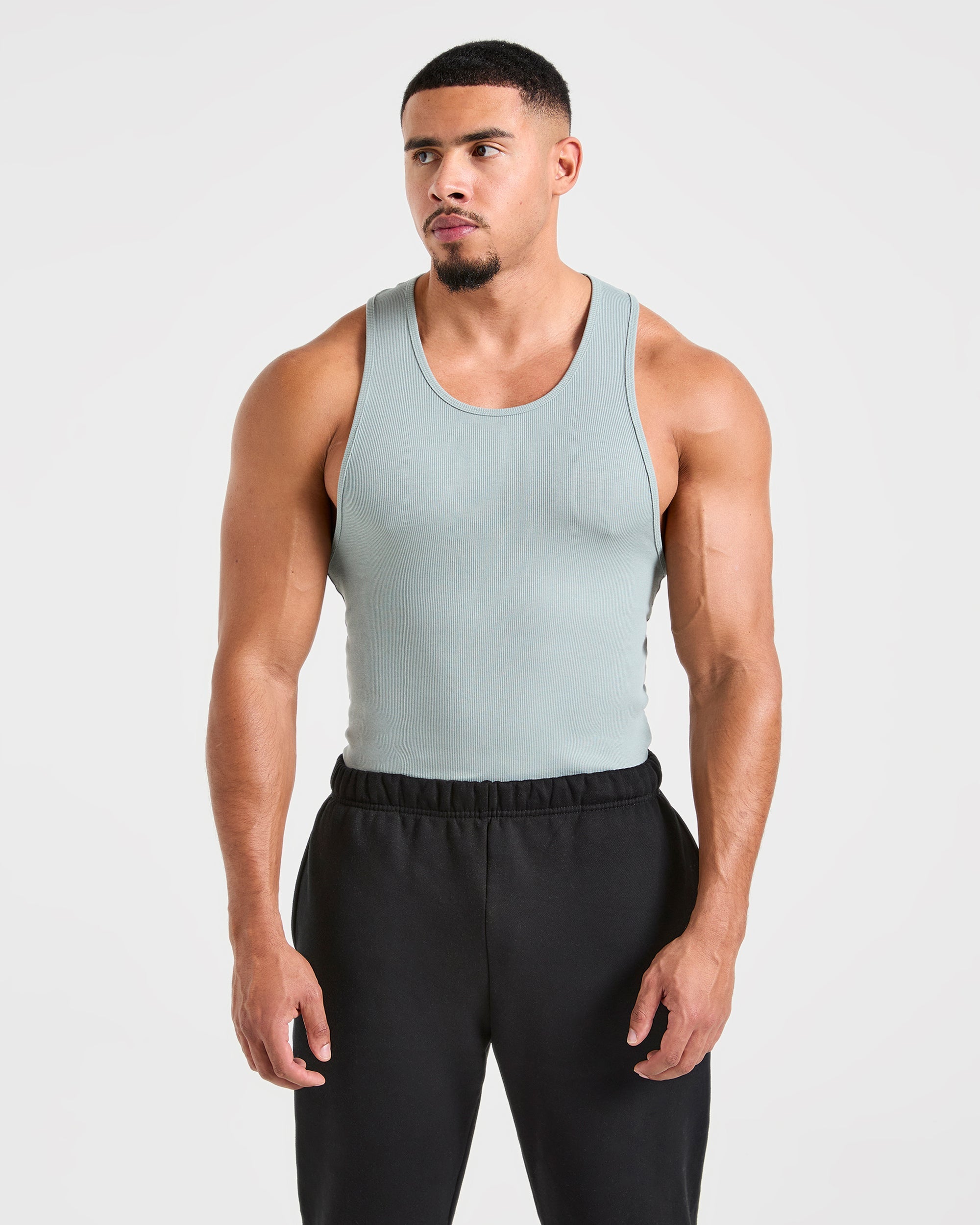 Muscle Ribbed Tank - Stone Blau