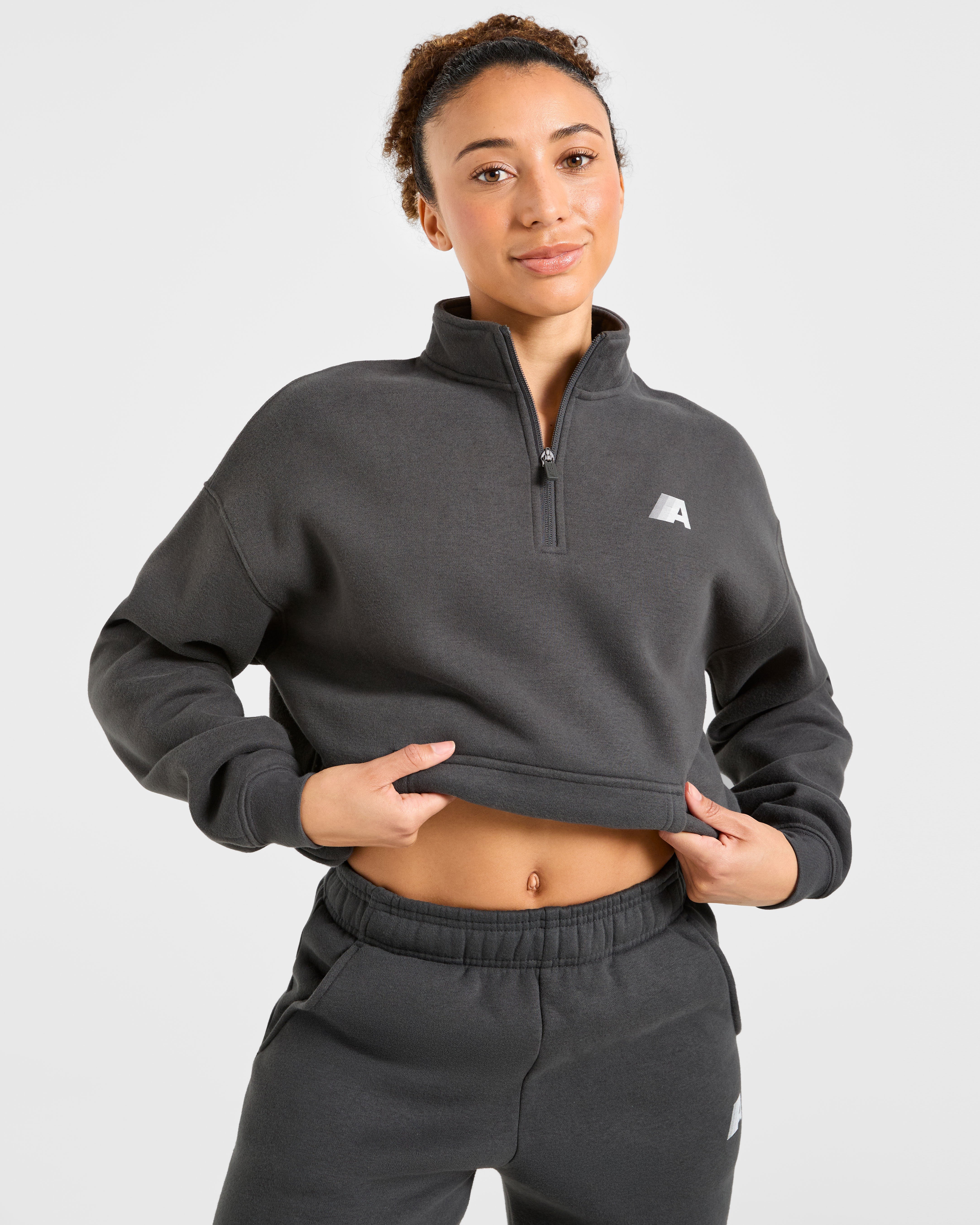 Retro Athletics Oversized 1/4 Zip Pullover - Charcoal