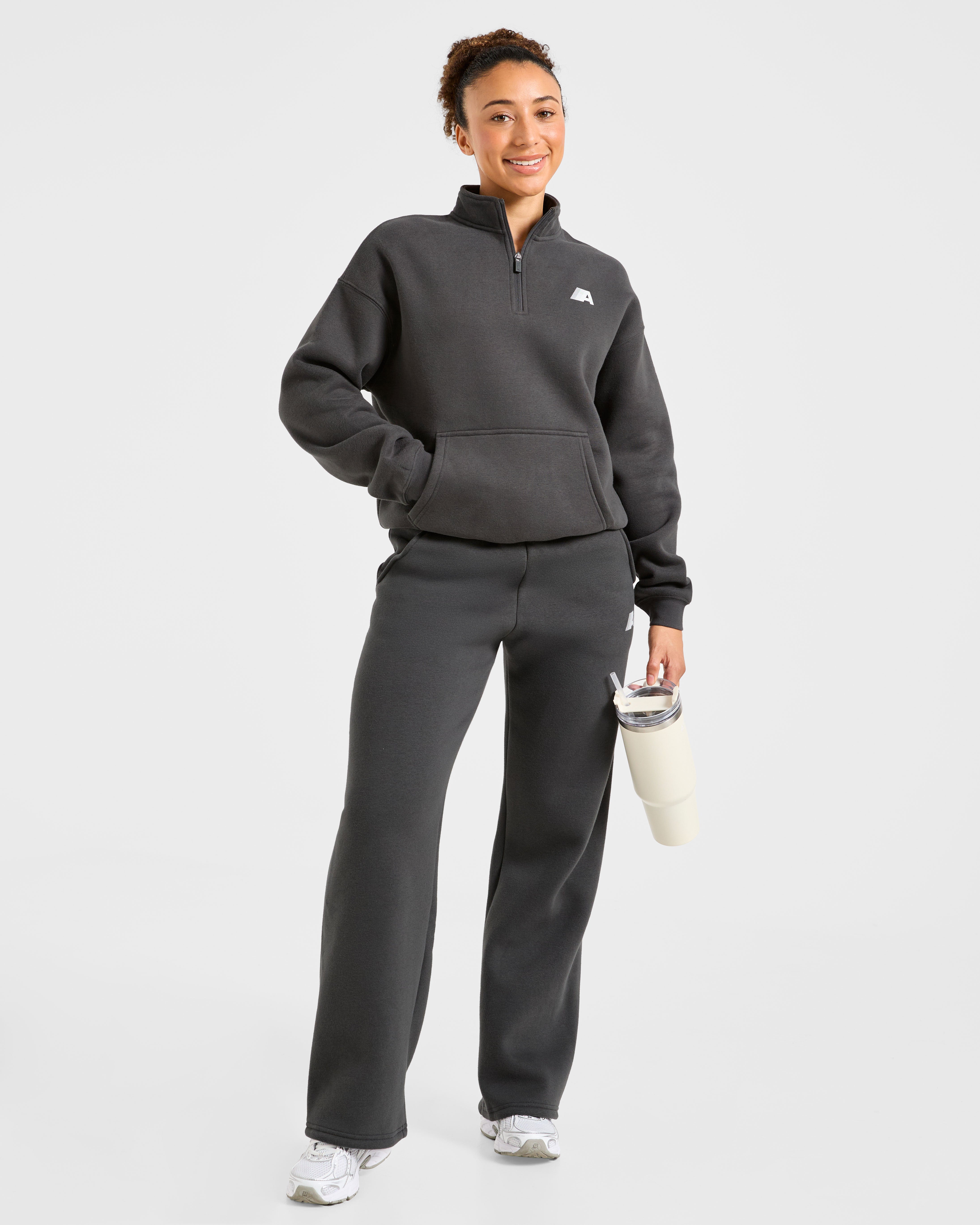 Retro Athletics Oversized 1/4 Zip Pullover - Charcoal