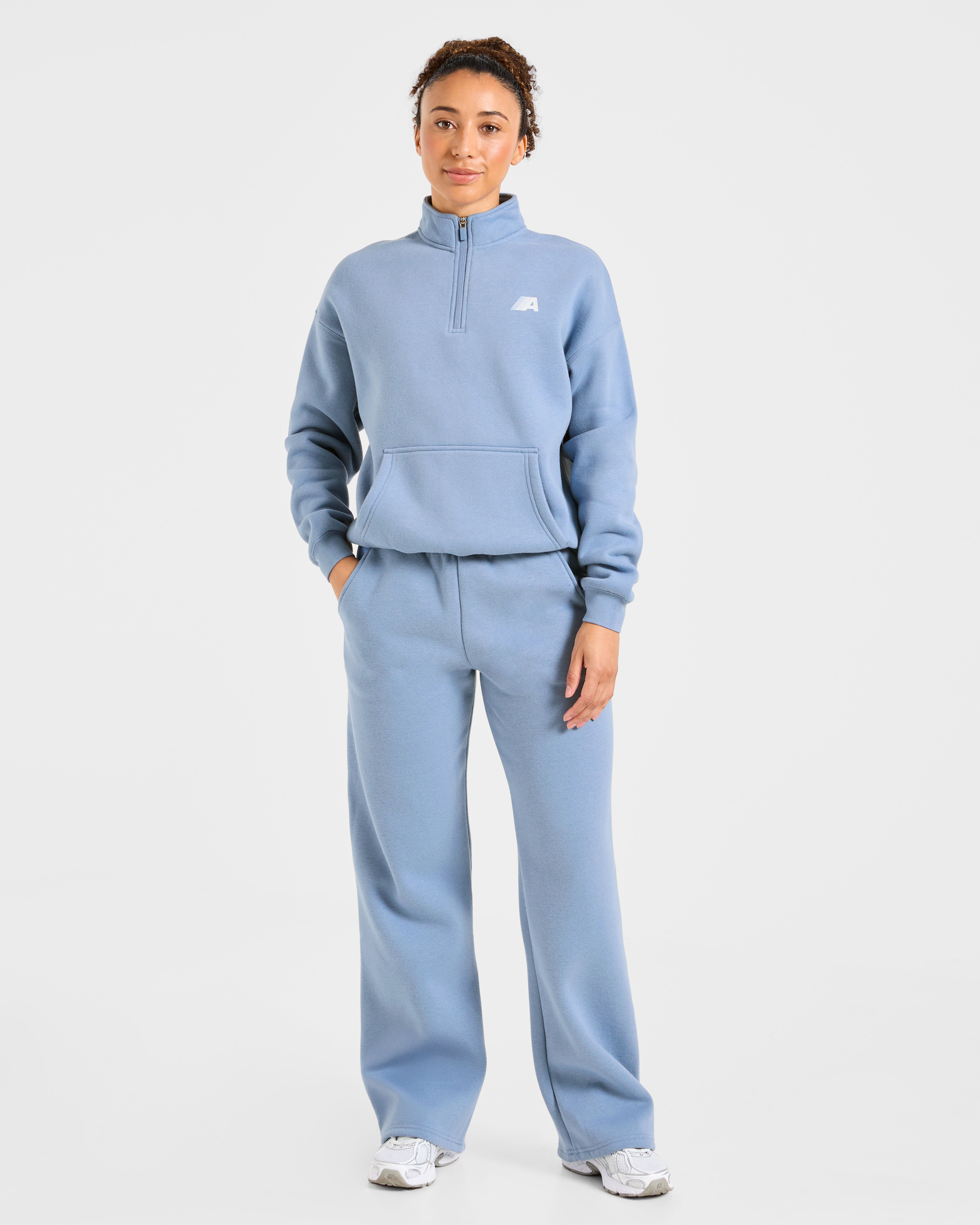 Retro Athletics Oversized 1/4 Zip Pullover - Vintage Blau