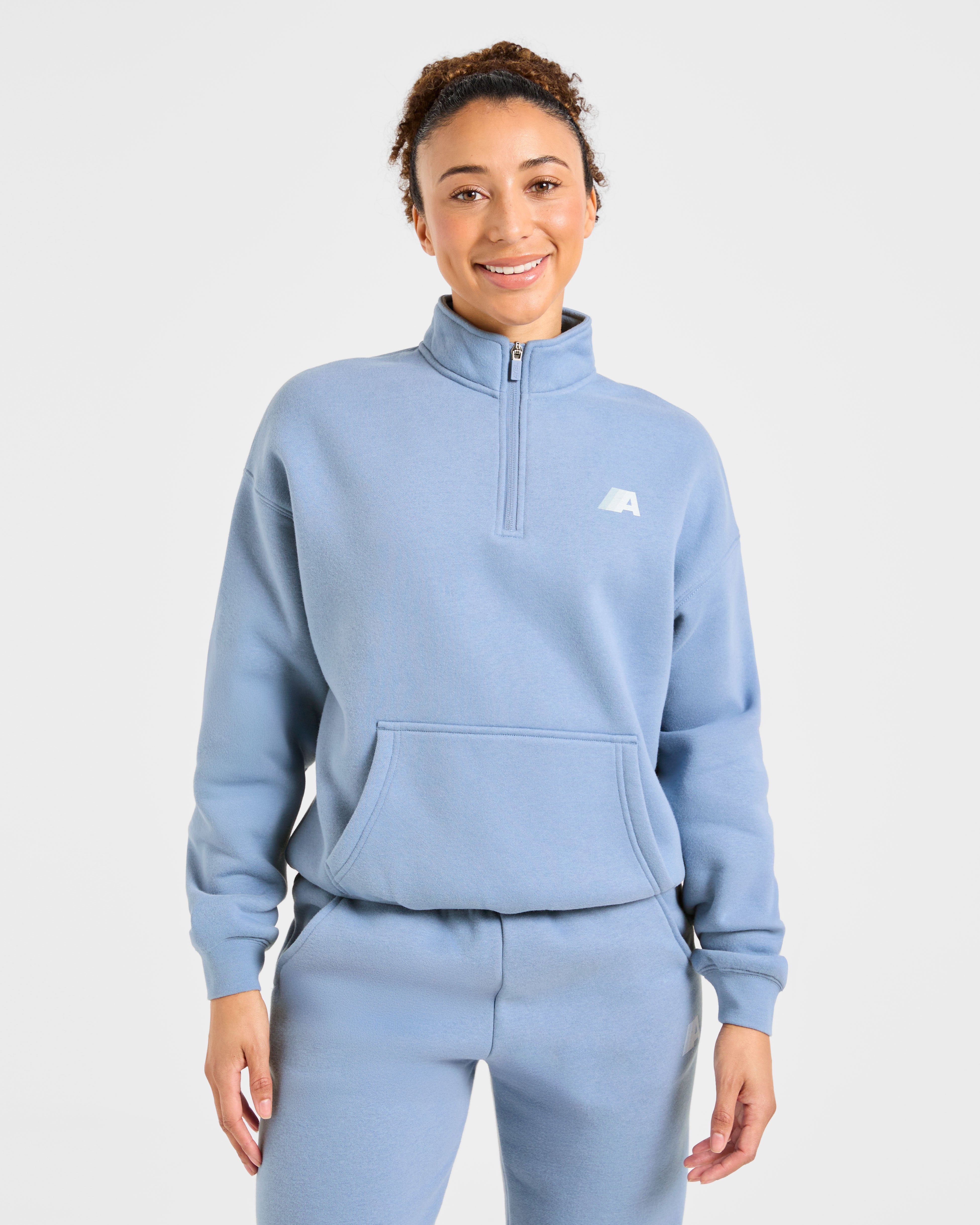 Retro Athletics Oversized 1/4 Zip Pullover - Vintage Blau