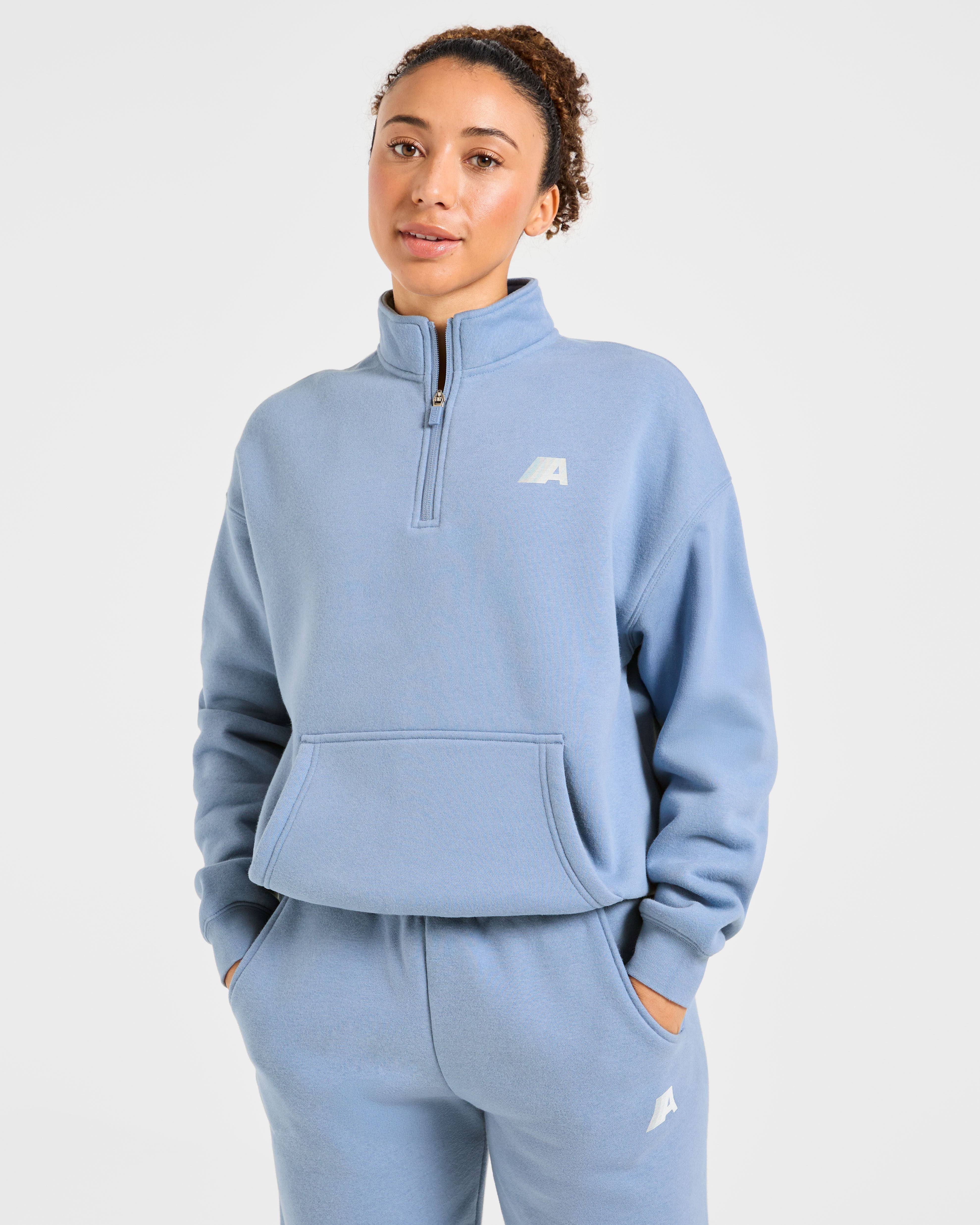 Retro Athletics Oversized 1/4 Zip Pullover - Vintage Blau