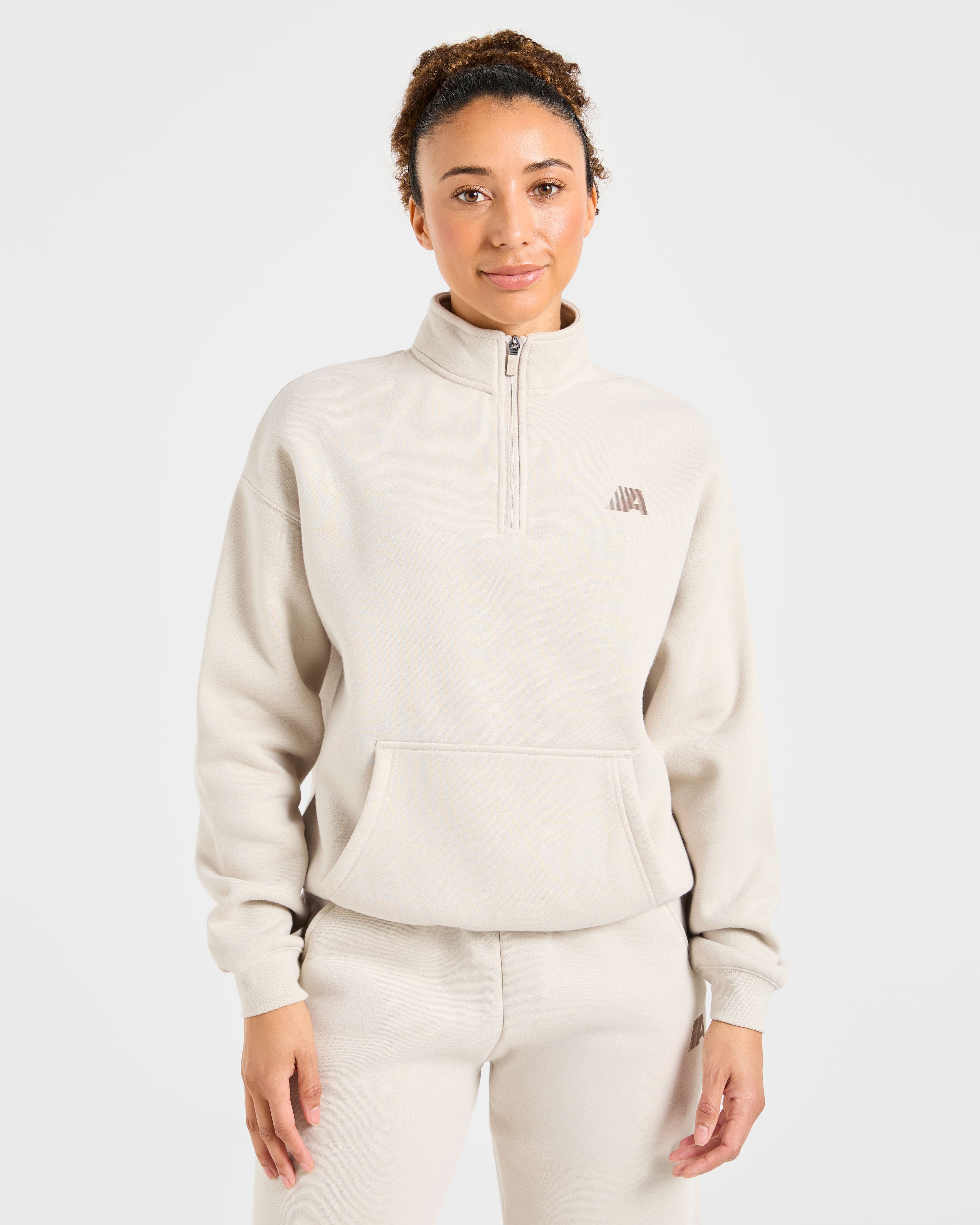 Retro Athletics Oversized 1/4 Zip Pullover - Sand