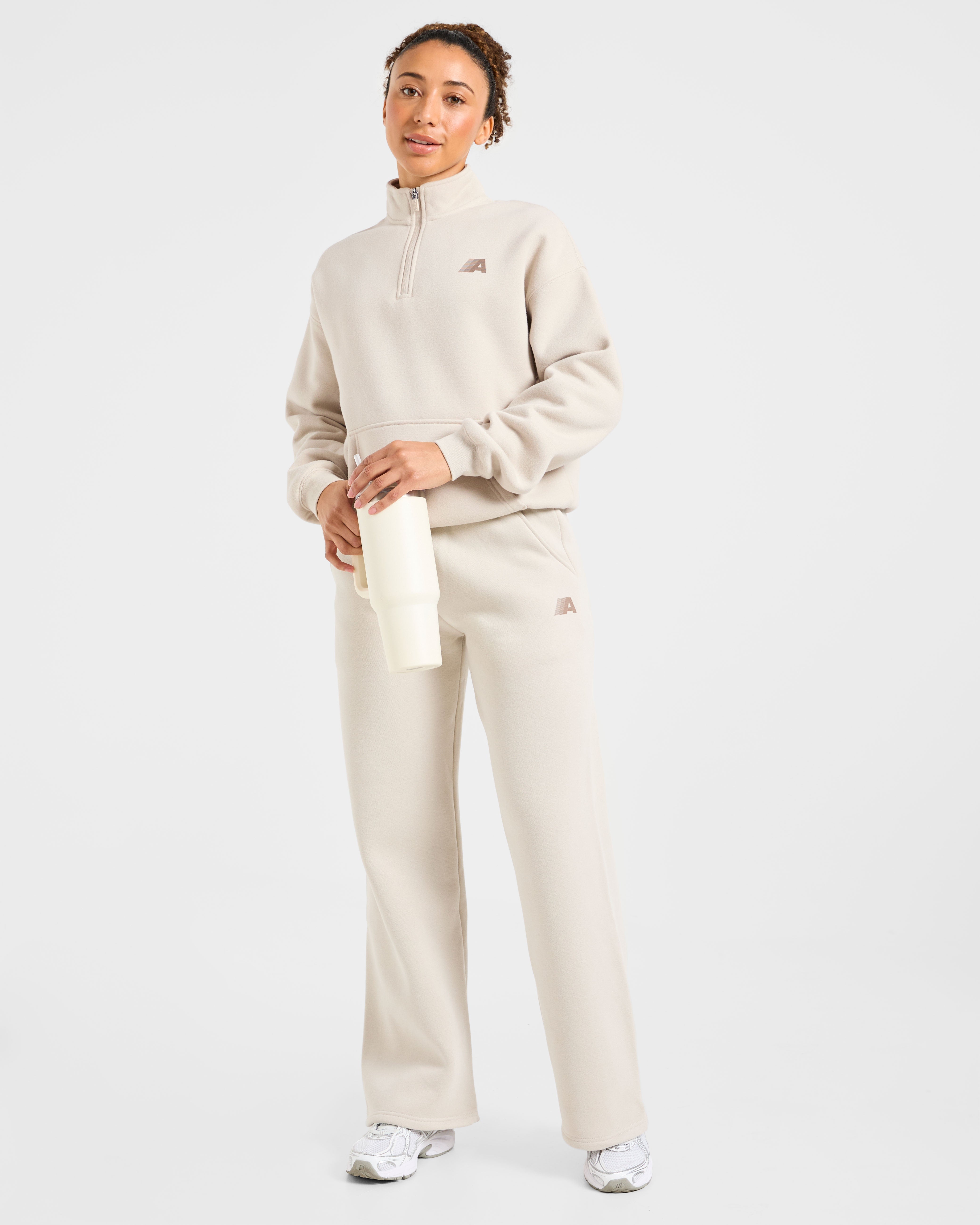 Retro Athletics Oversized 1/4 Zip Pullover - Sand