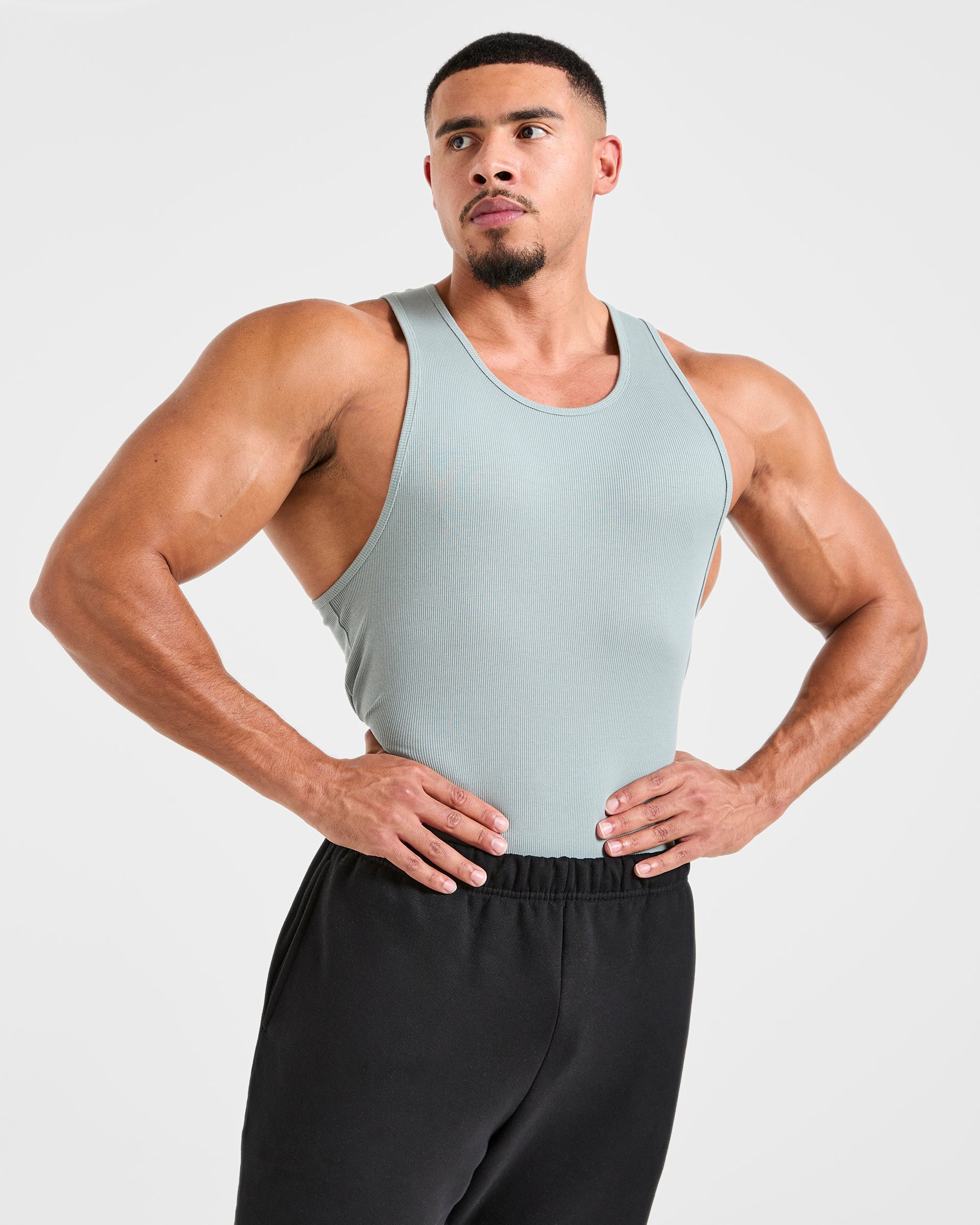 Muscle Ribbed Tank - Stone Blau