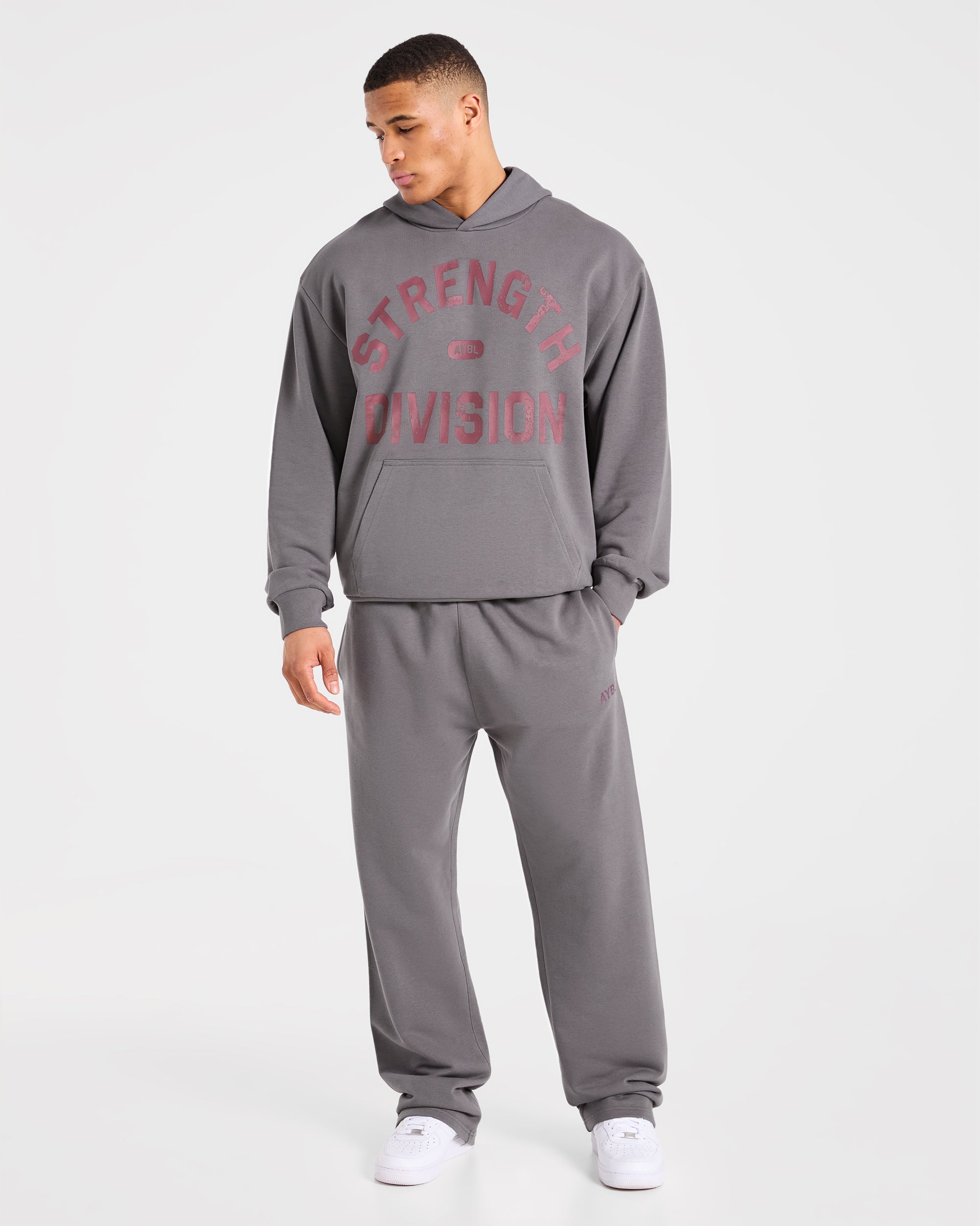 Strength Division Oversized Hoodie - Charcoal/Rot