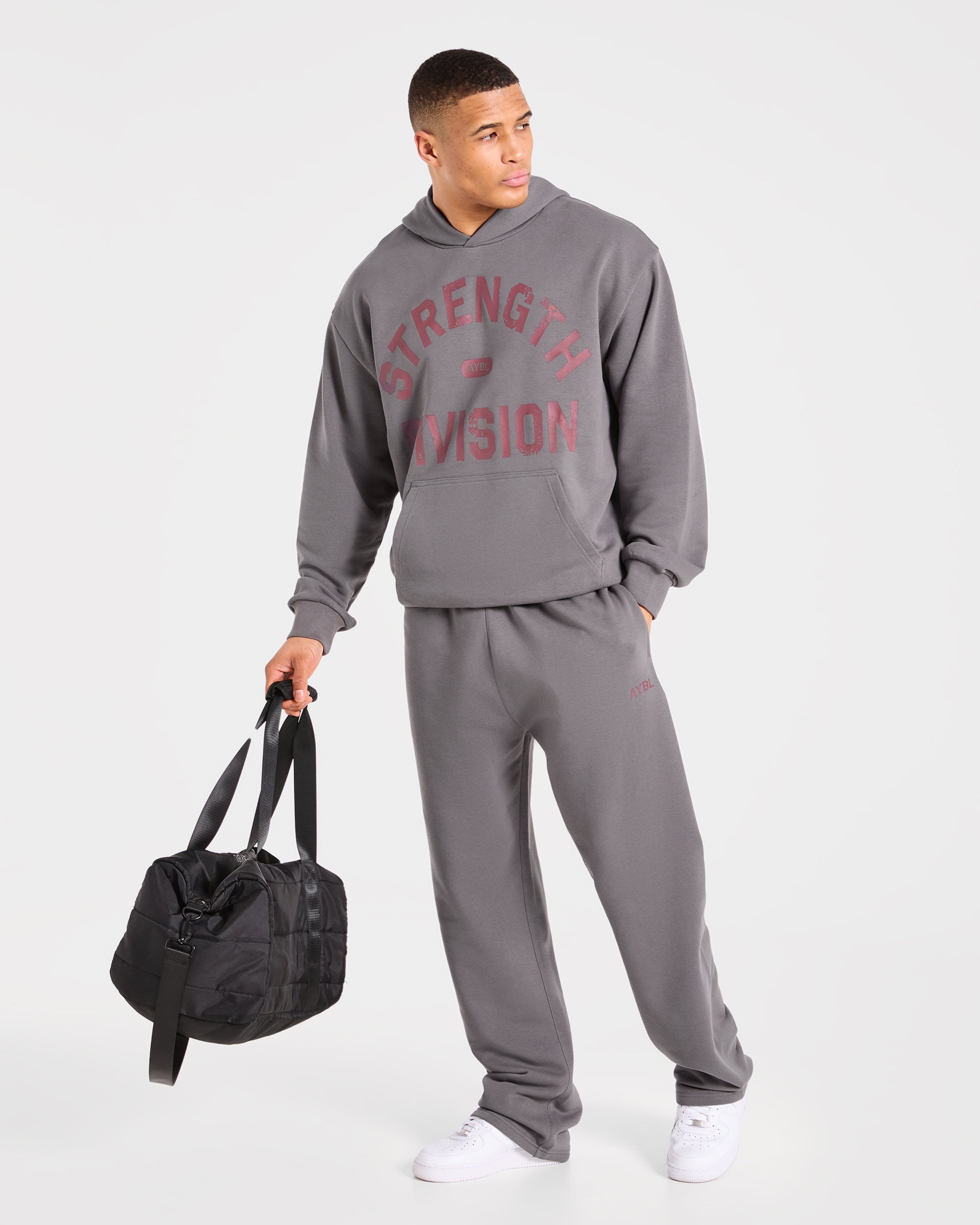 Strength Division Oversized Hoodie - Charcoal/Rot
