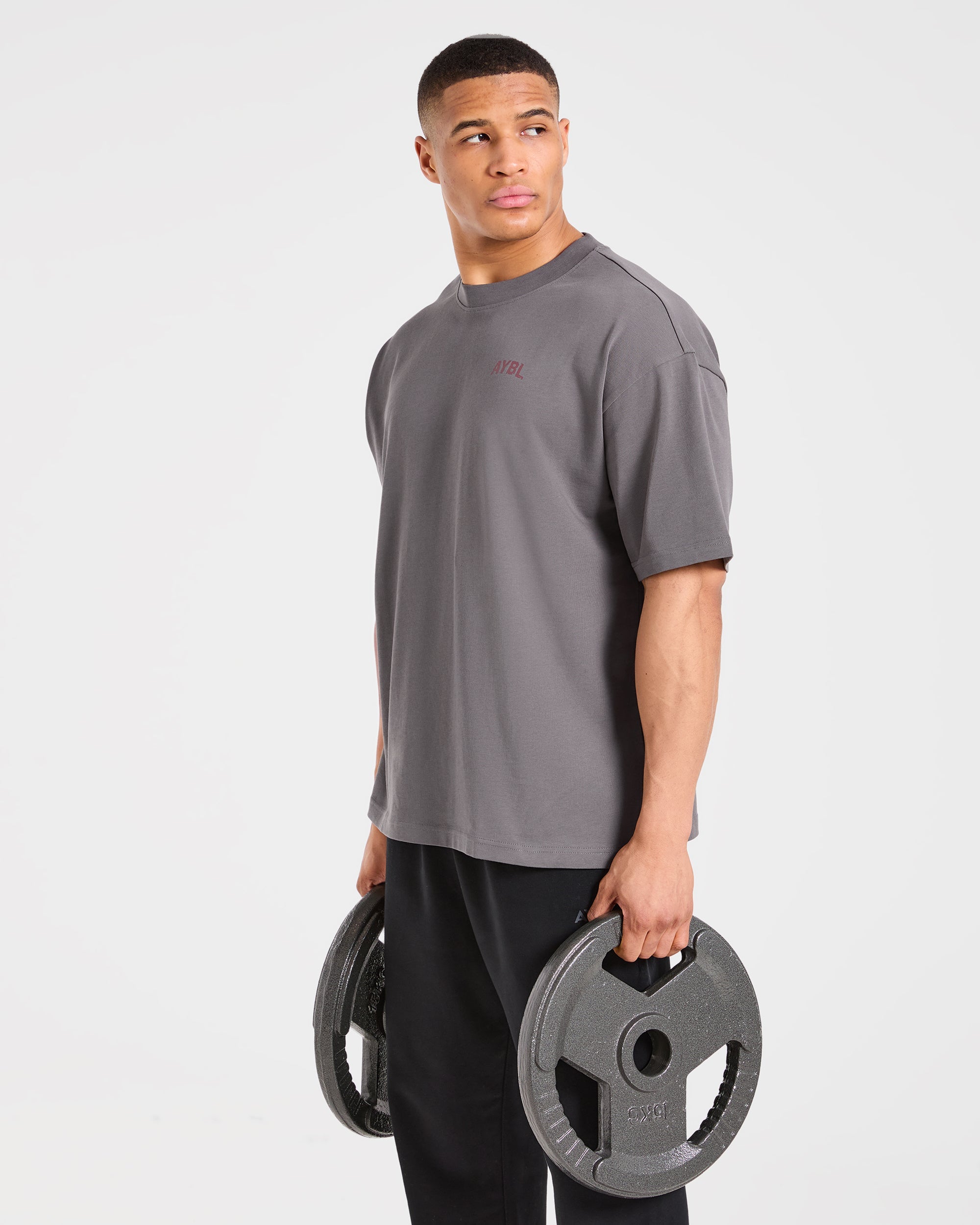 Strength Division Oversized T Shirt - Charcoal/Rot