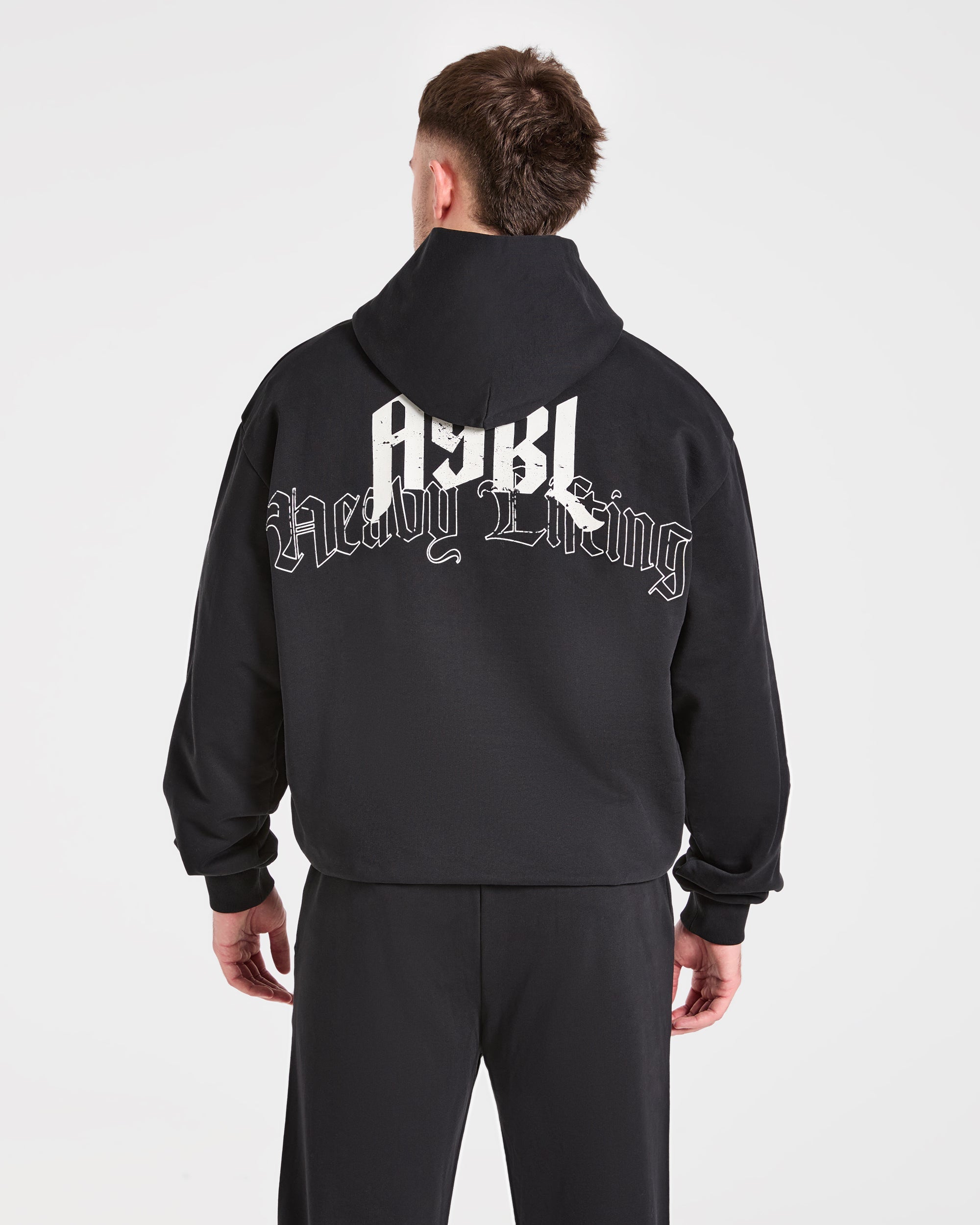 Heavy Lifting Gothic Oversized Hoodie - Black/Off White