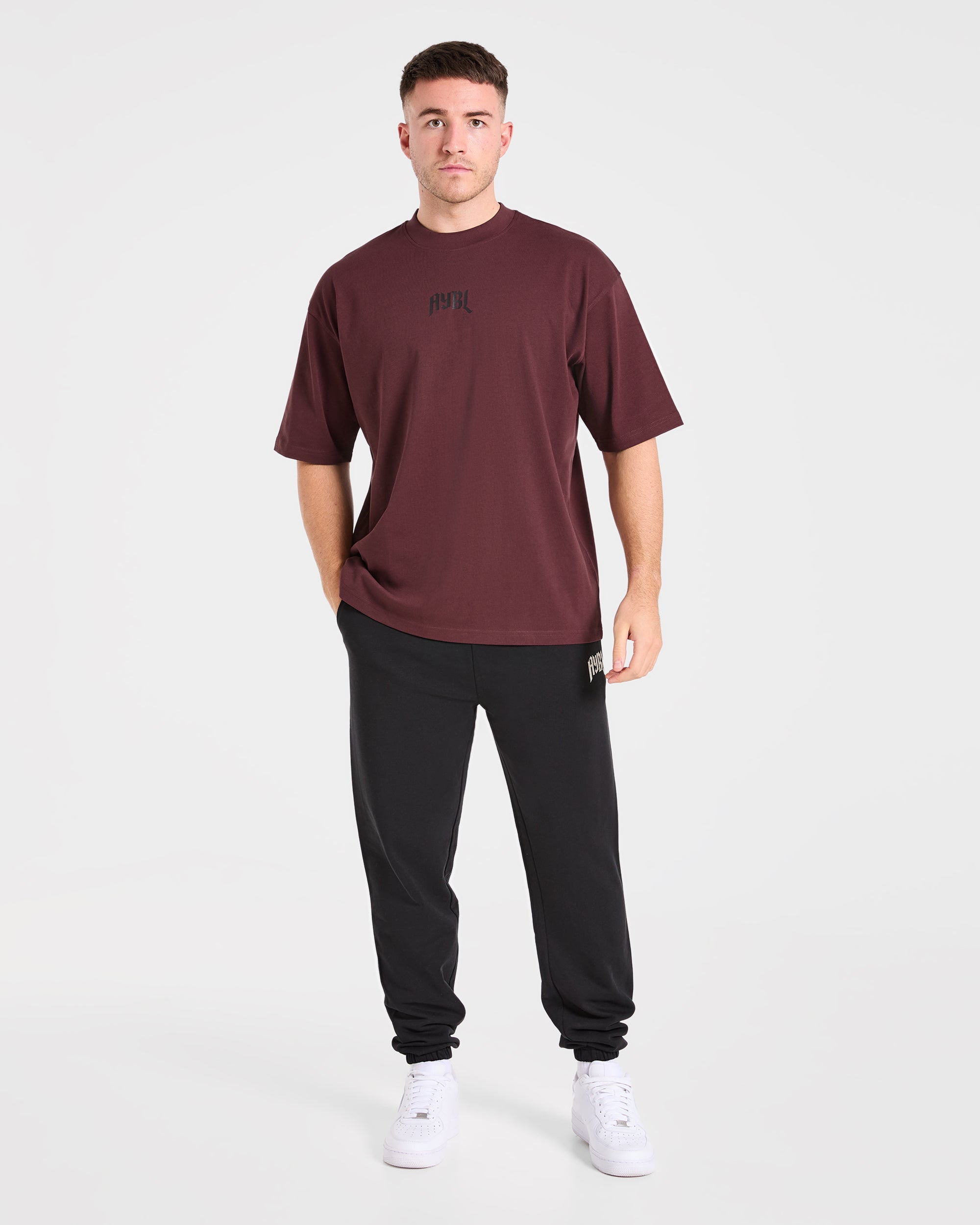 Heavy Lifting Gothic Oversized T Shirt - Dusty Plum/Schwarz