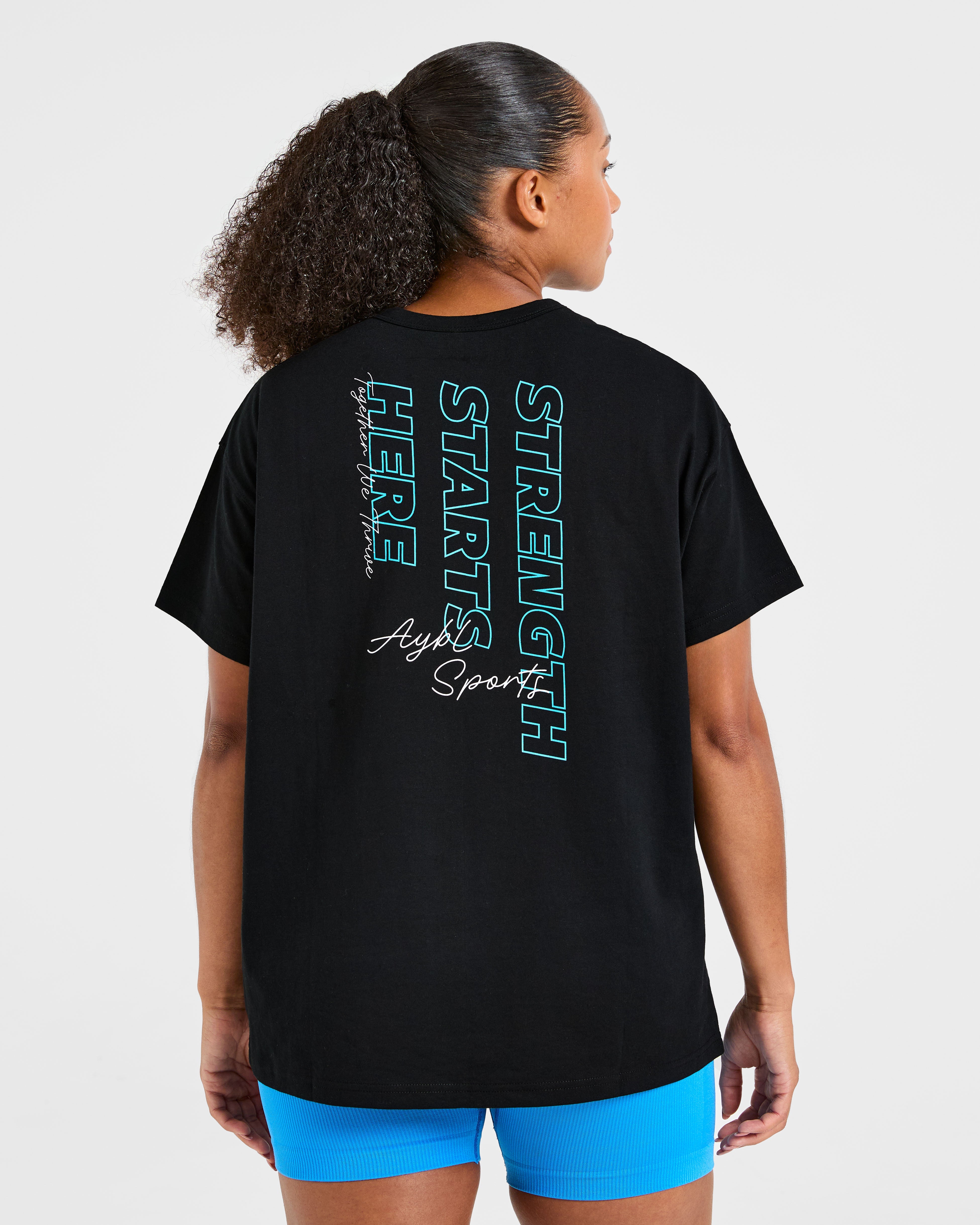 Strength Starts Here Oversized T Shirt - Schwarz/Blau
