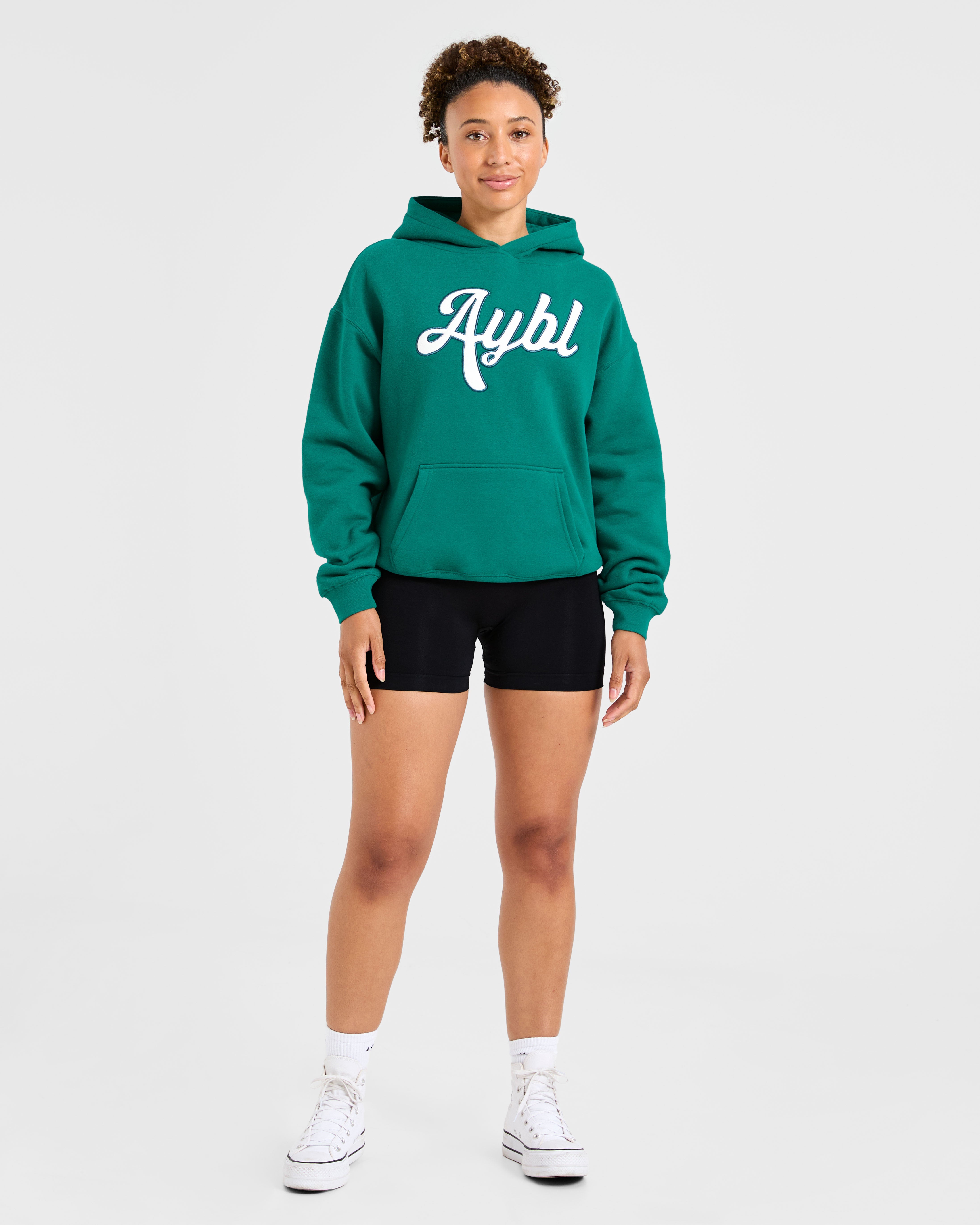 Script Embroidered Oversized Hoodie - Sports Grün