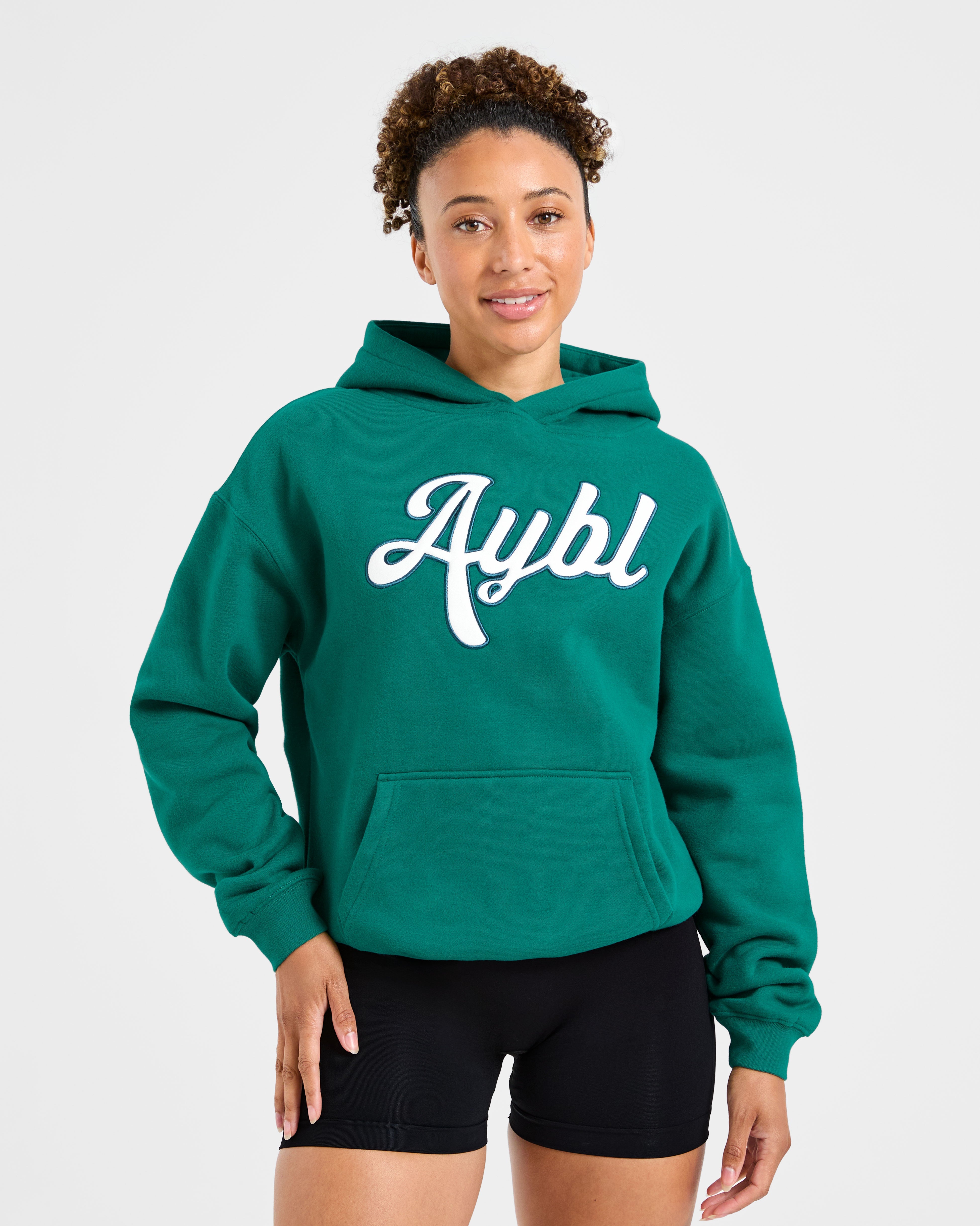 Script Embroidered Oversized Hoodie - Sports Grün