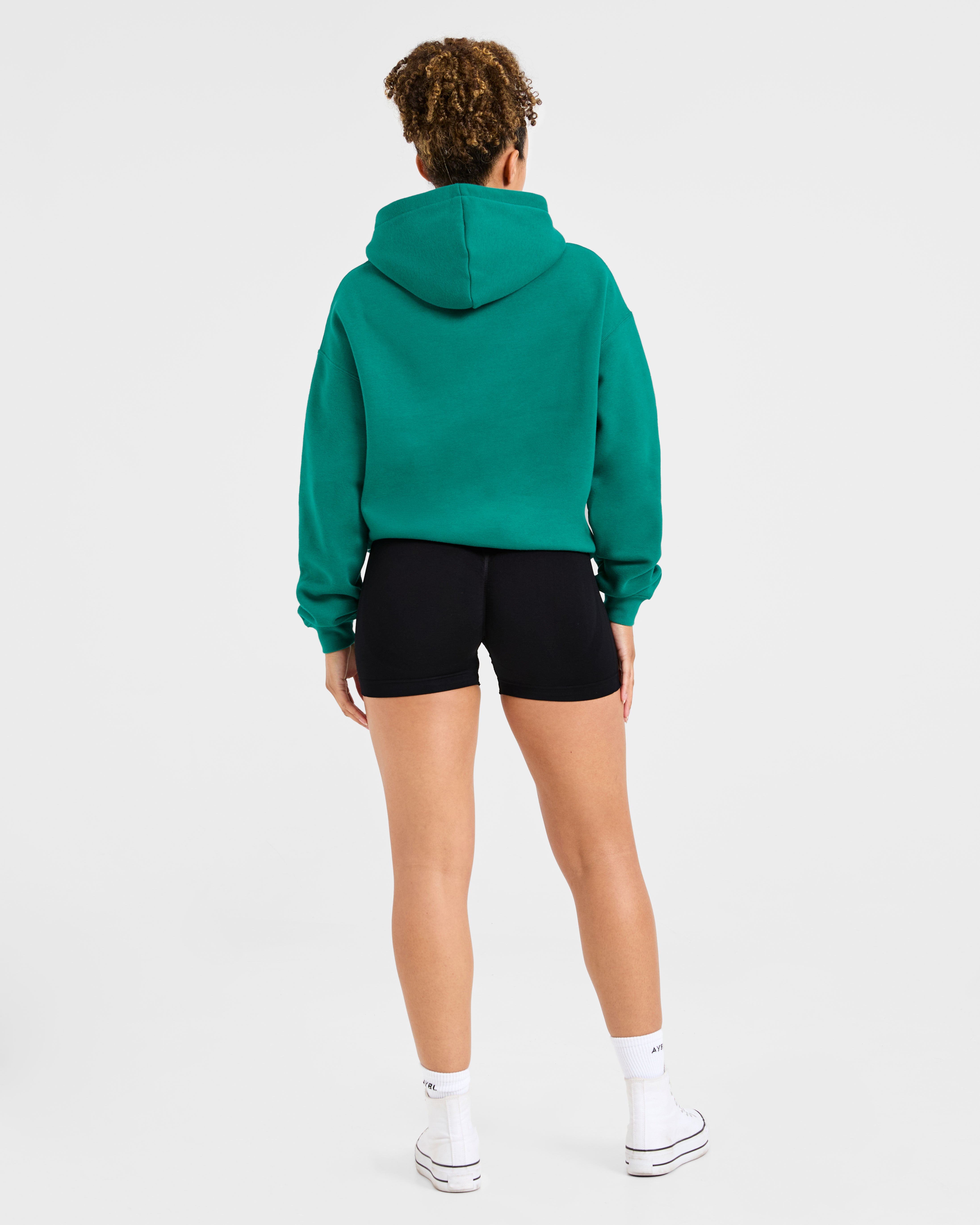 Script Embroidered Oversized Hoodie - Sports Grün