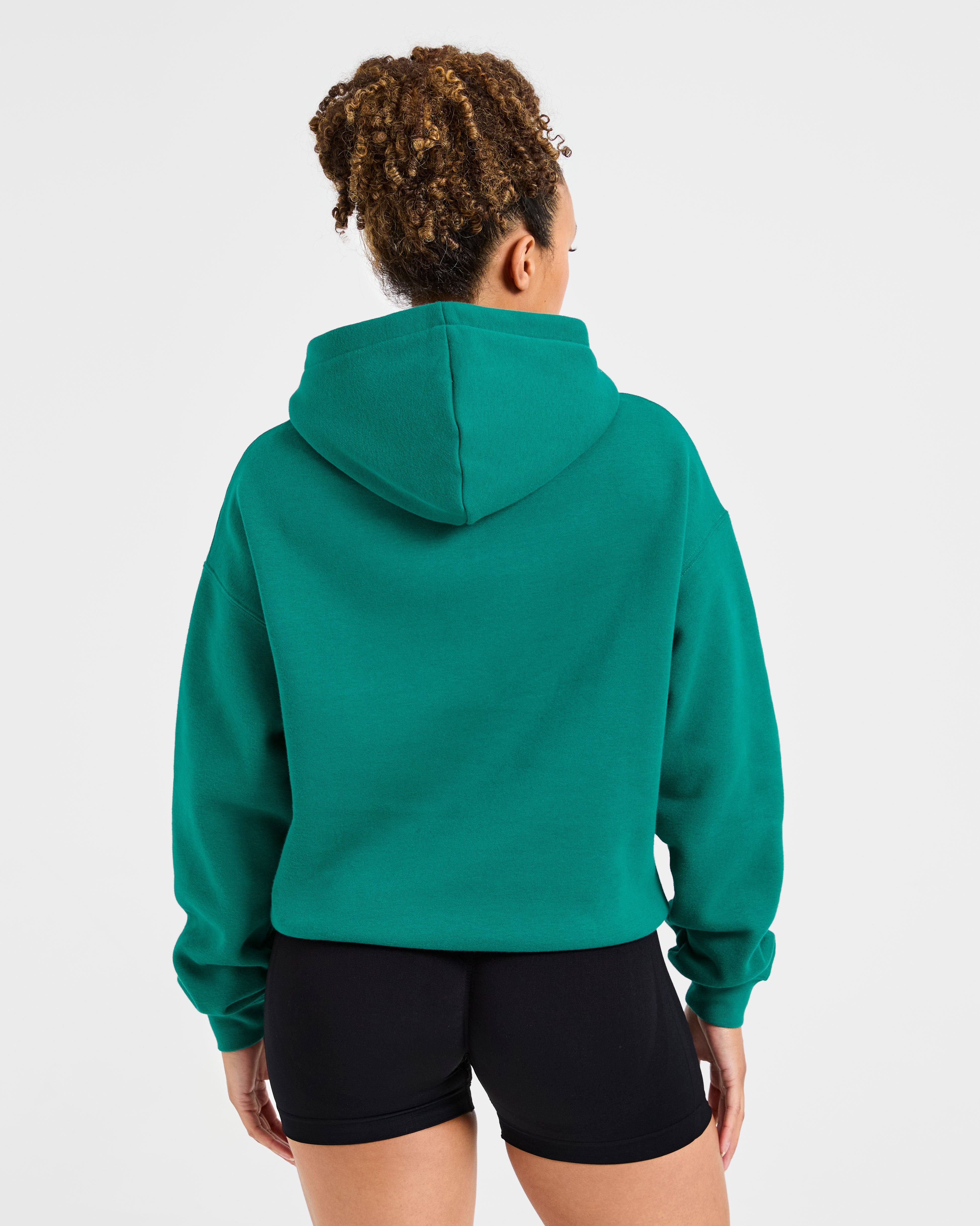 Script Embroidered Oversized Hoodie - Sports Grün
