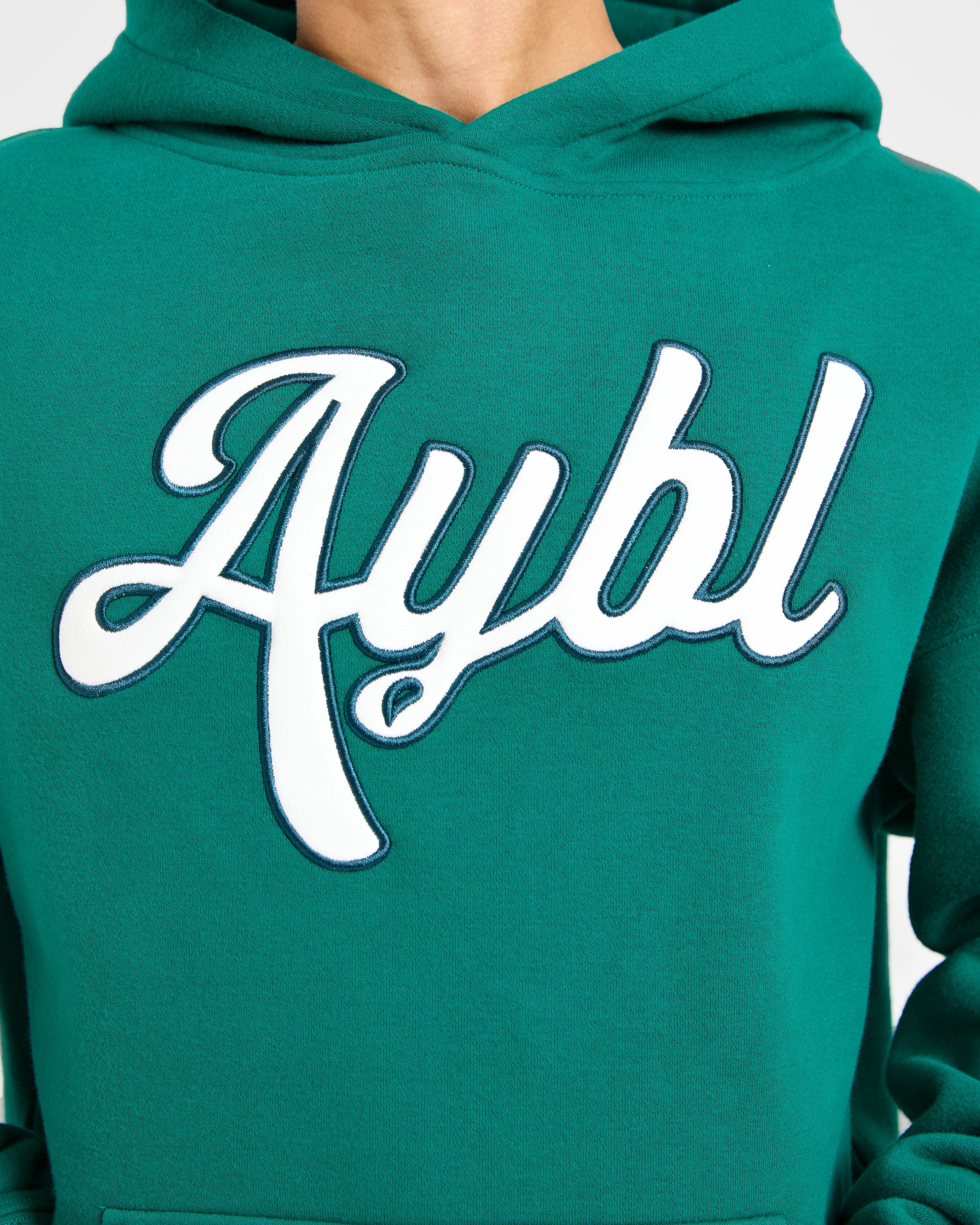 Script Embroidered Oversized Hoodie - Sports Grün
