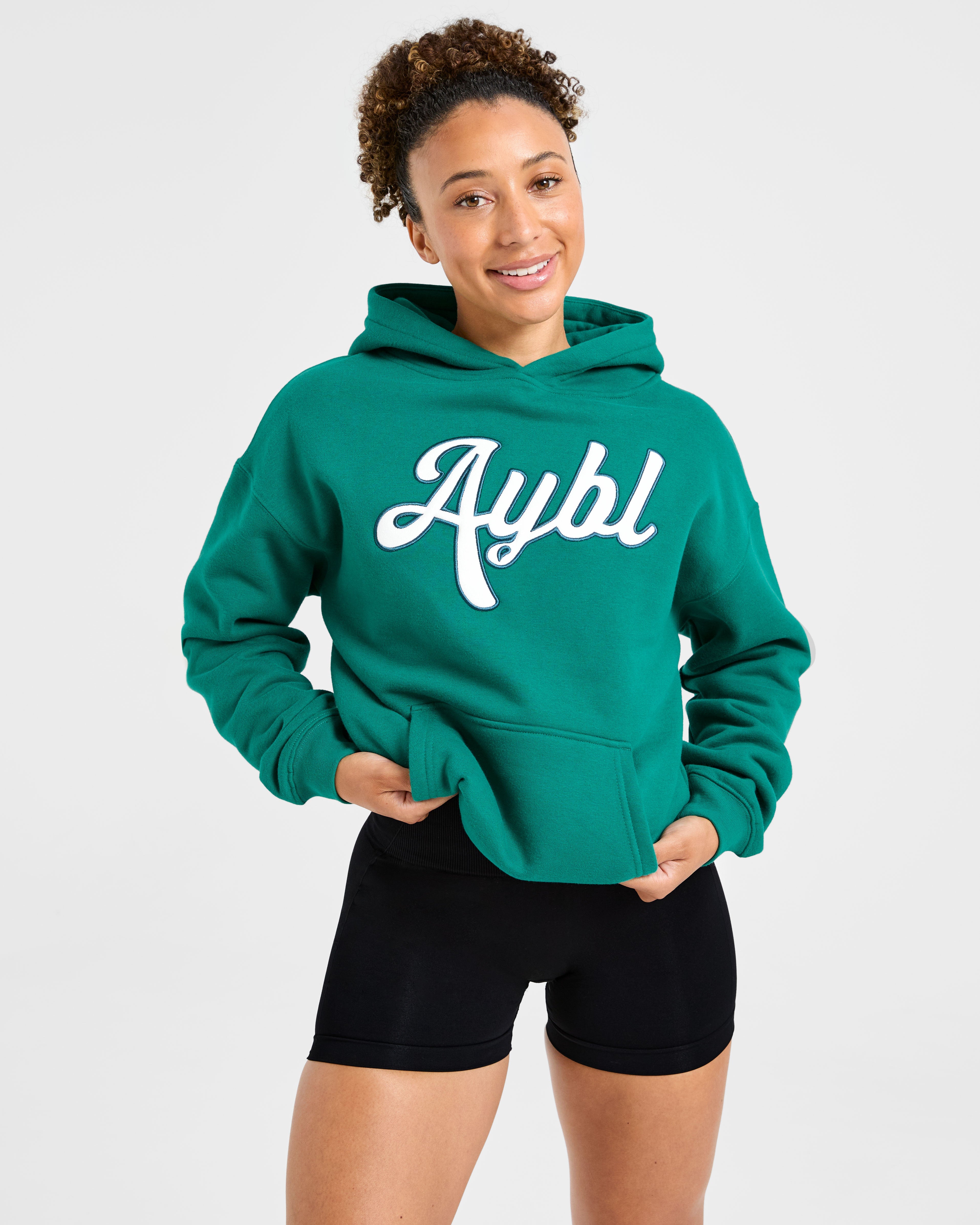 Script Embroidered Oversized Hoodie - Sports Grün