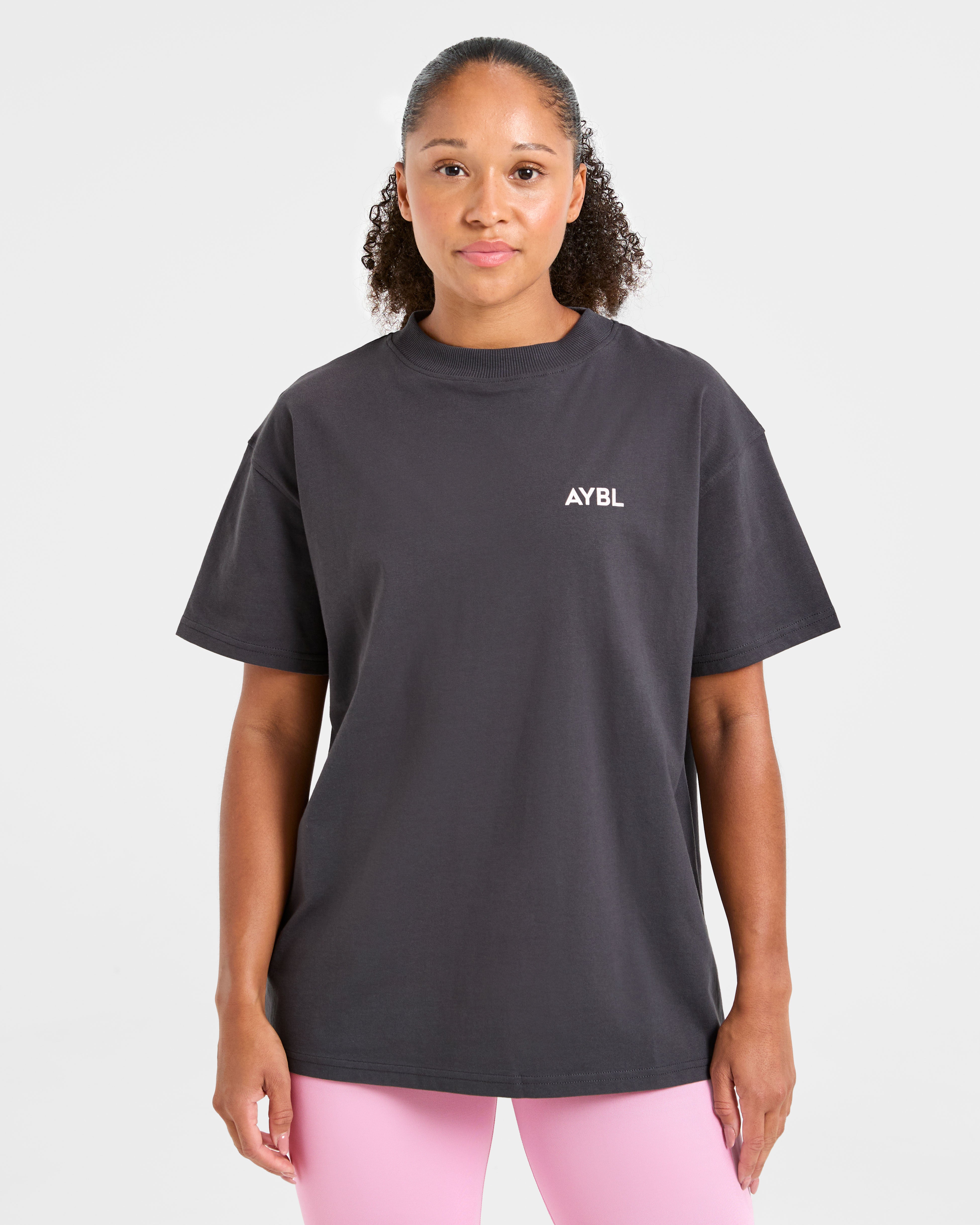 Lift Graphic Oversized T Shirt - Charcoal/Rosa