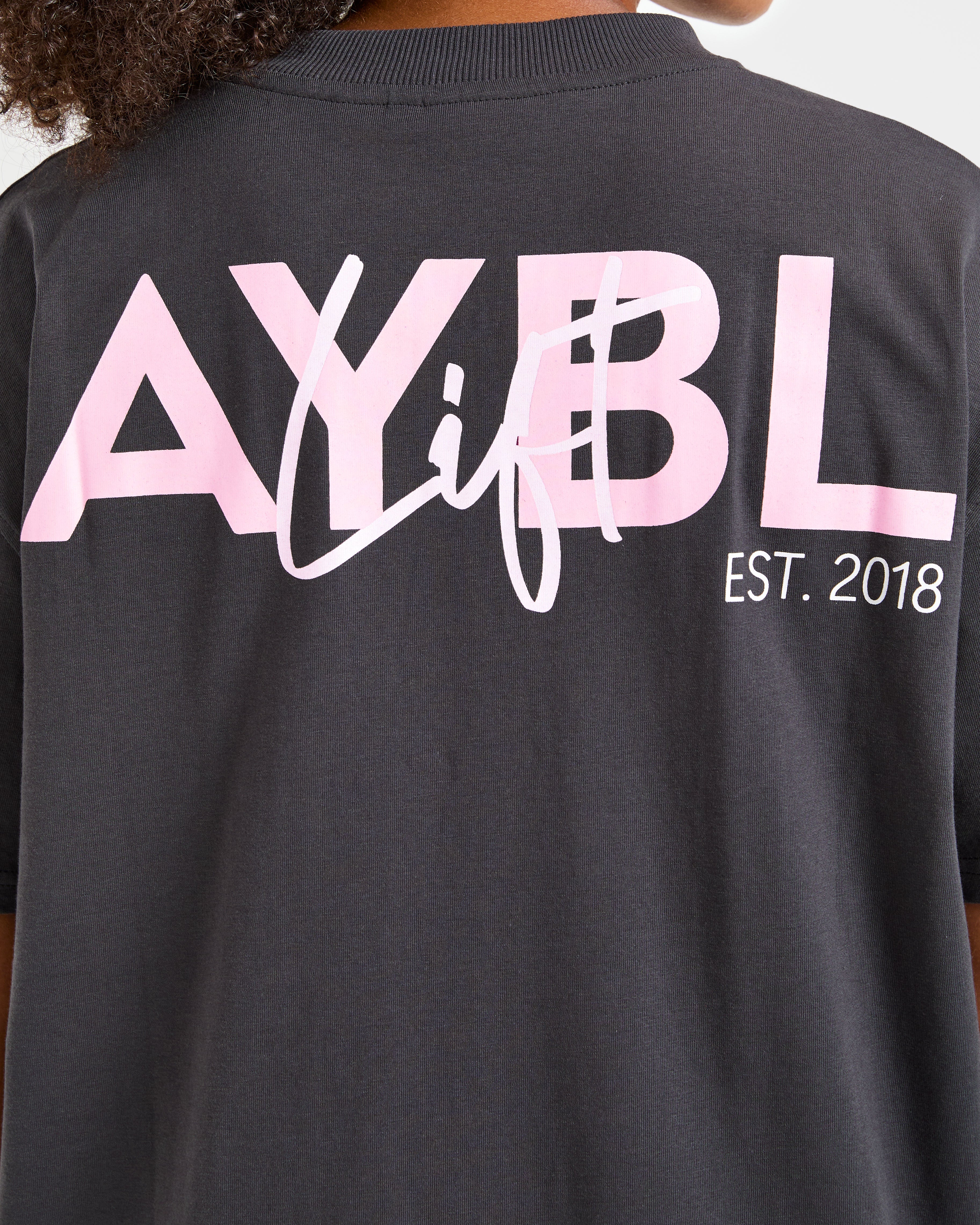 Lift Graphic Oversized T Shirt - Charcoal/Rosa