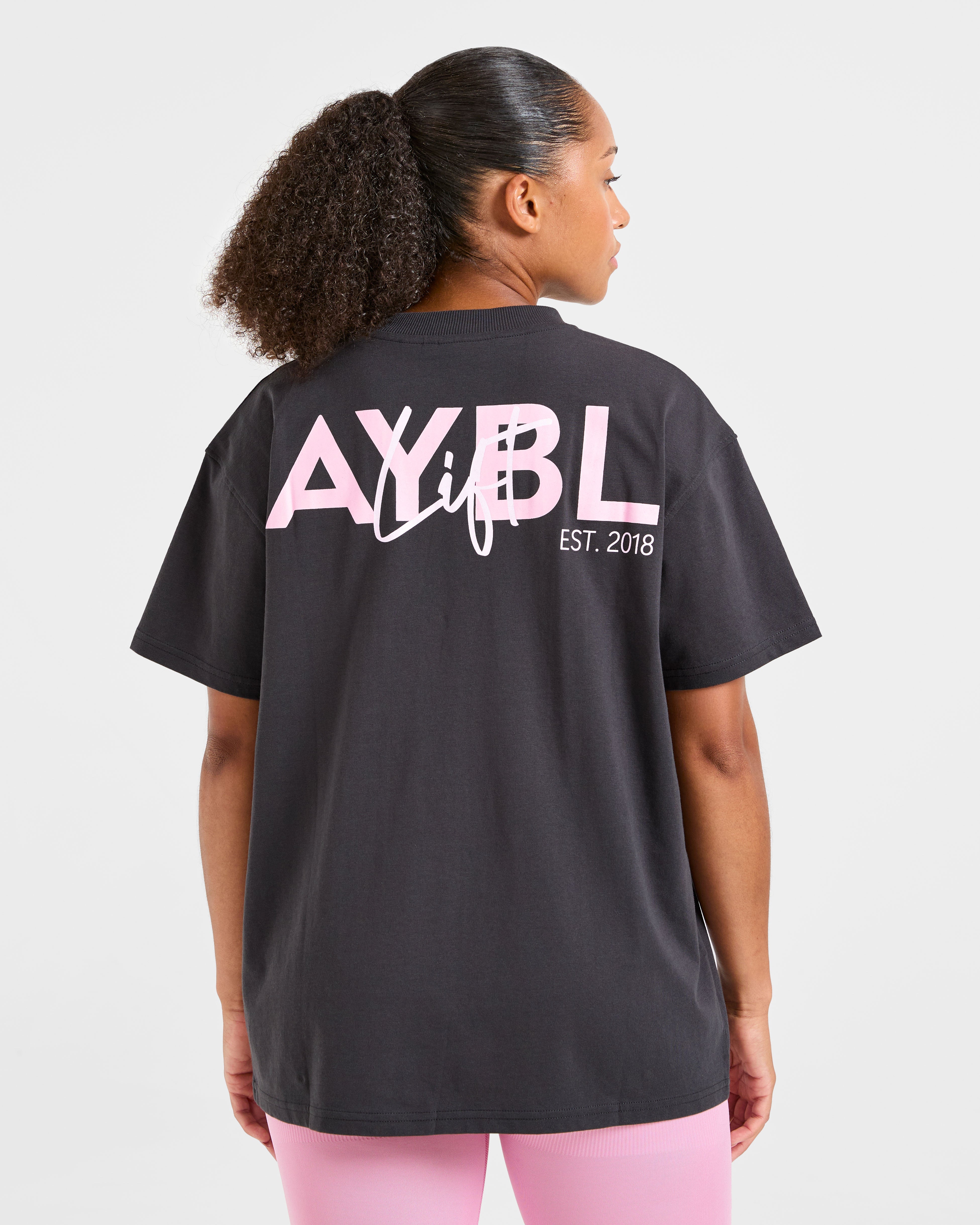 Lift Graphic Oversized T Shirt - Charcoal/Rosa