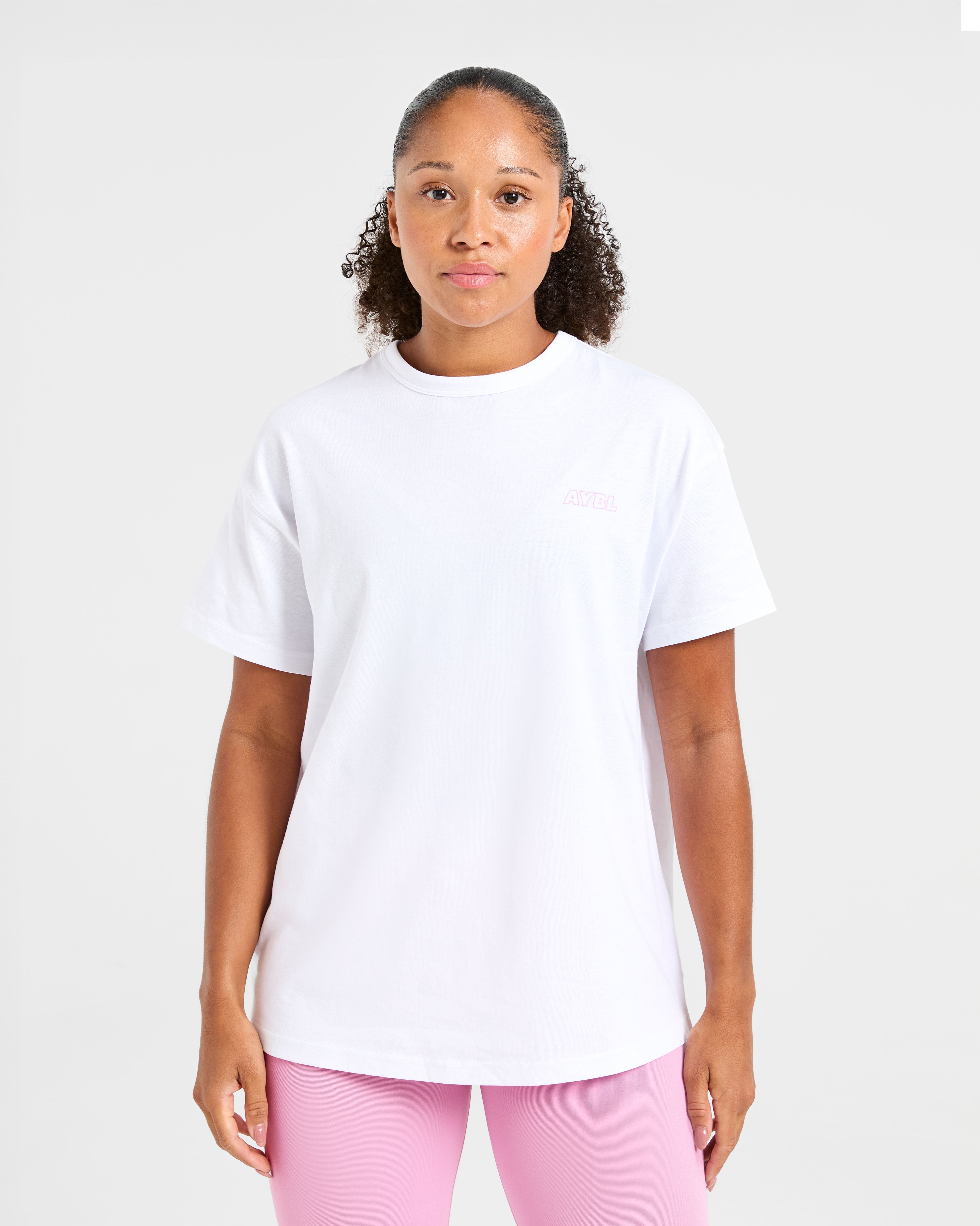 Strength Starts Here Oversized T Shirt - Weiß/Rosa