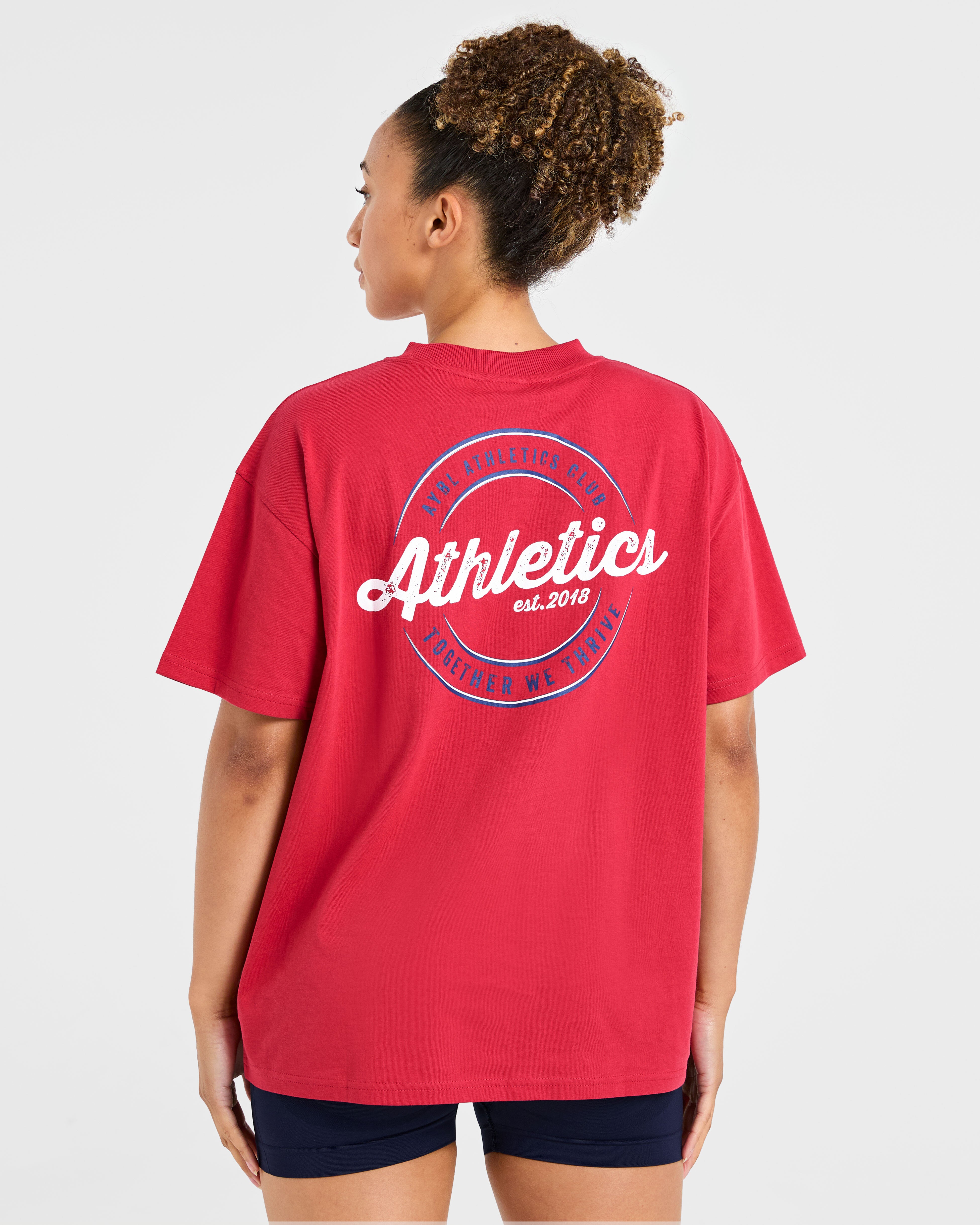 Retro Athletics Club Oversized T Shirt - Rot/Blau
