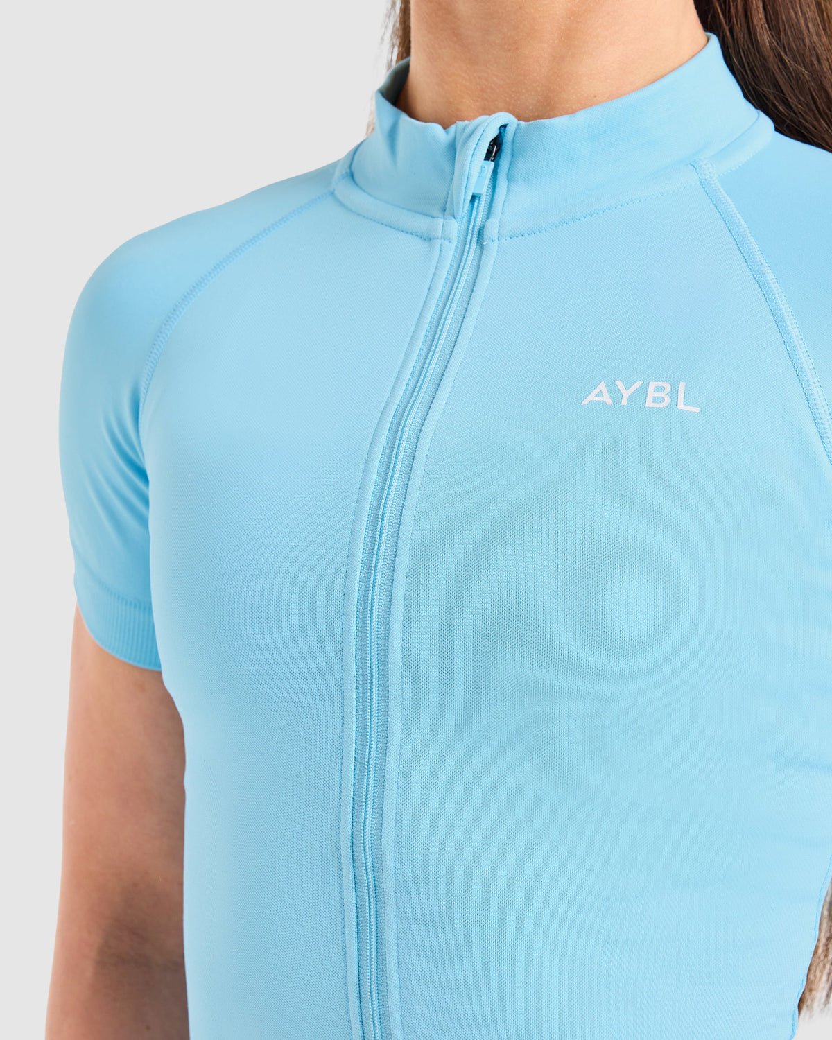 Enhance Seamless Short Sleeve Zip Up Jacket - Powder Blau