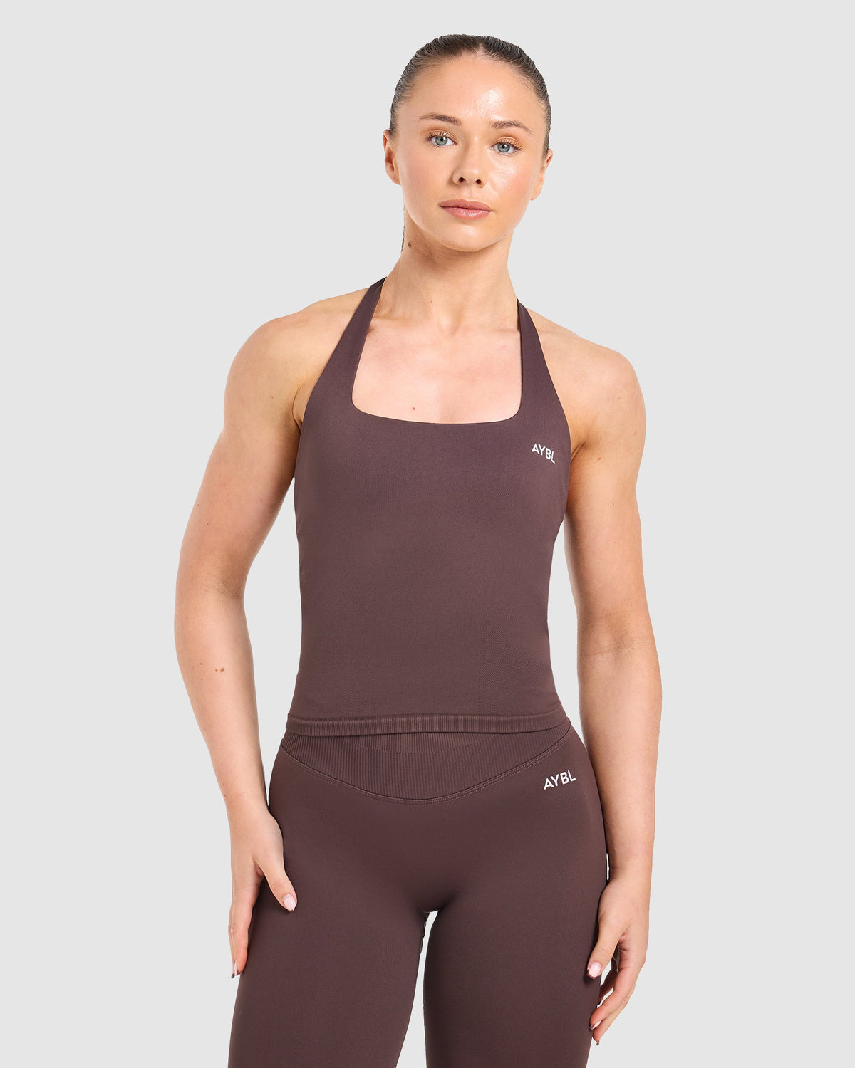 Enhance Seamless Halterneck Top - Cocoa Braun