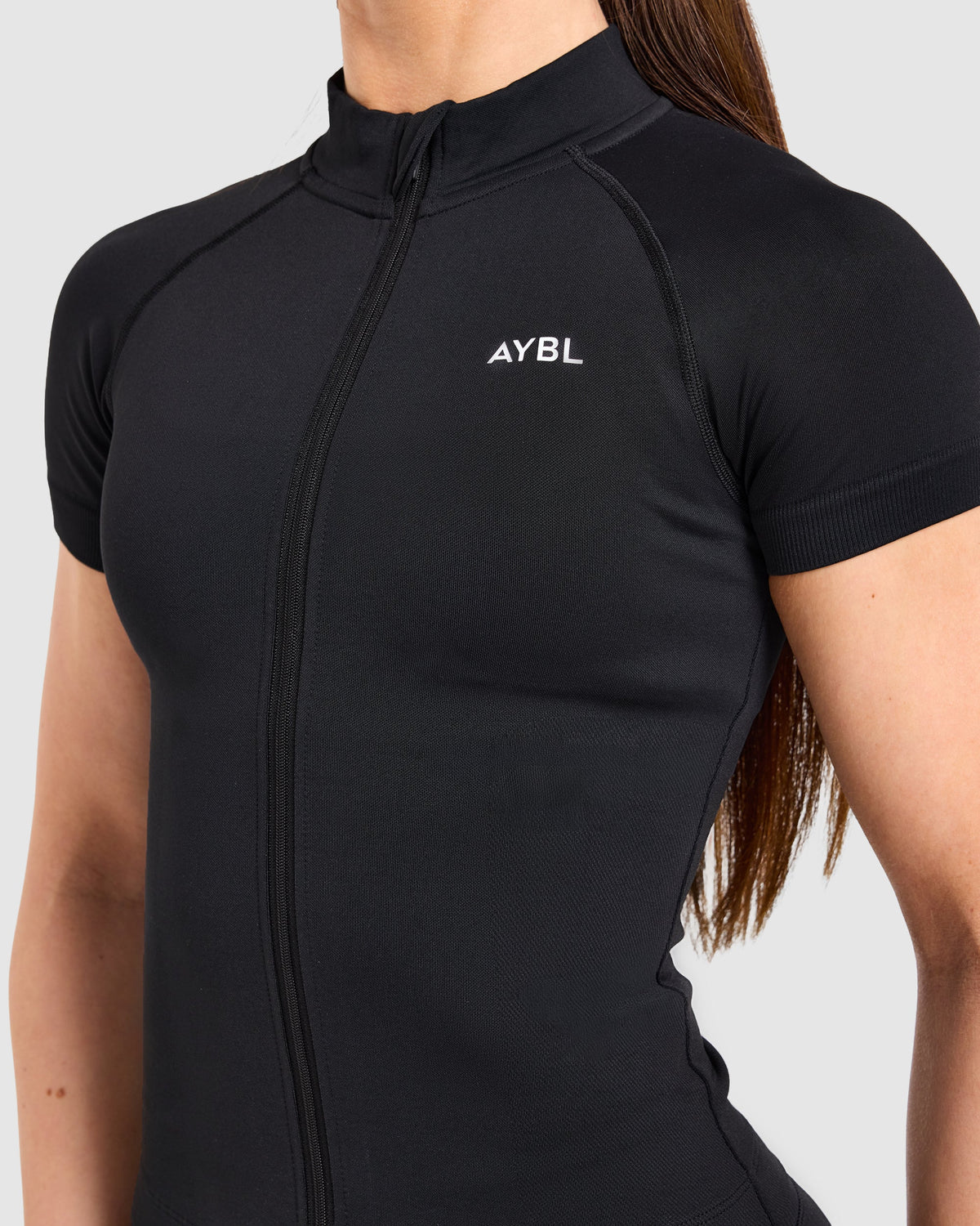Enhance Seamless Short Sleeve Zip Up Jacket - Schwarz