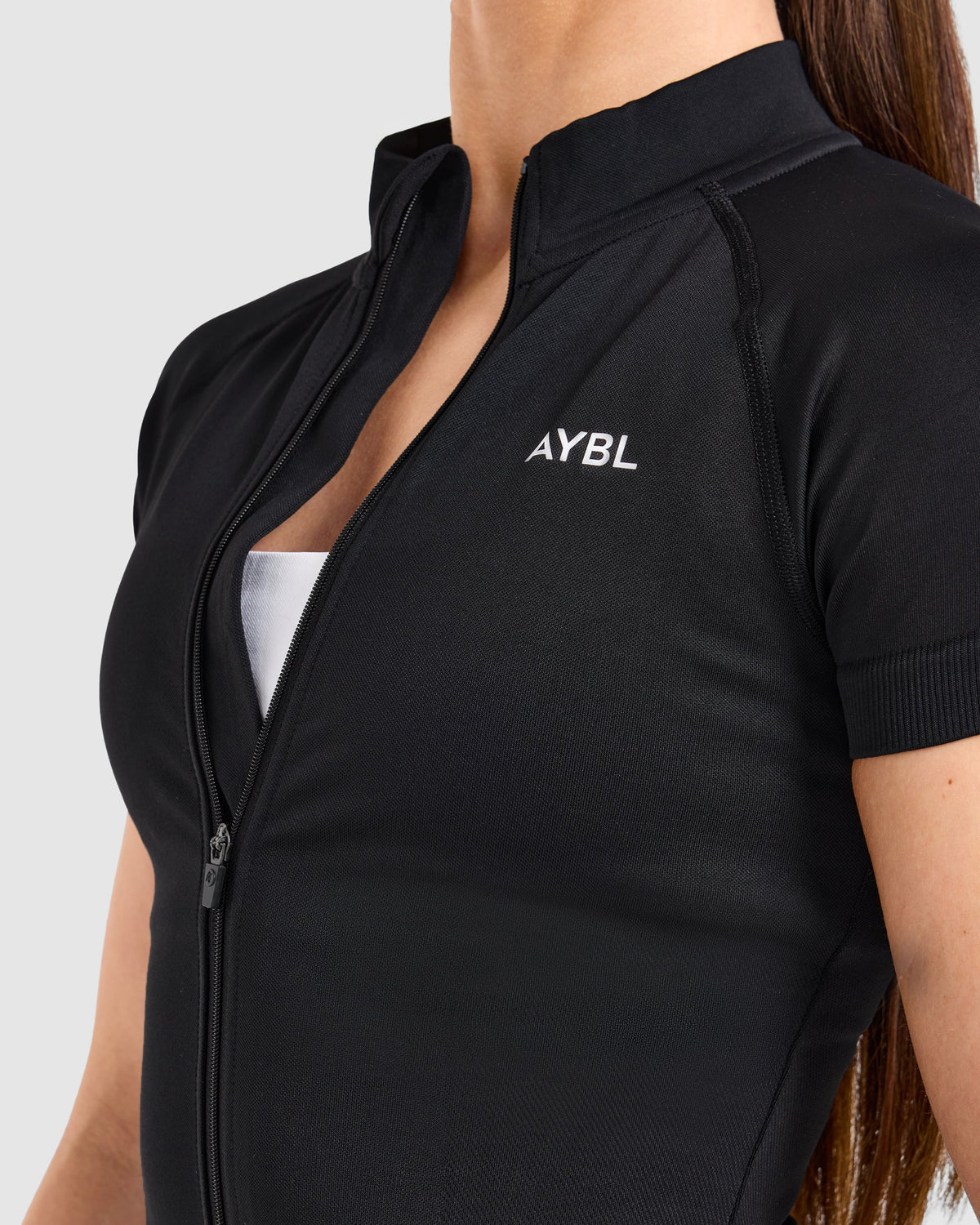 Enhance Seamless Short Sleeve Zip Up Jacket - Schwarz