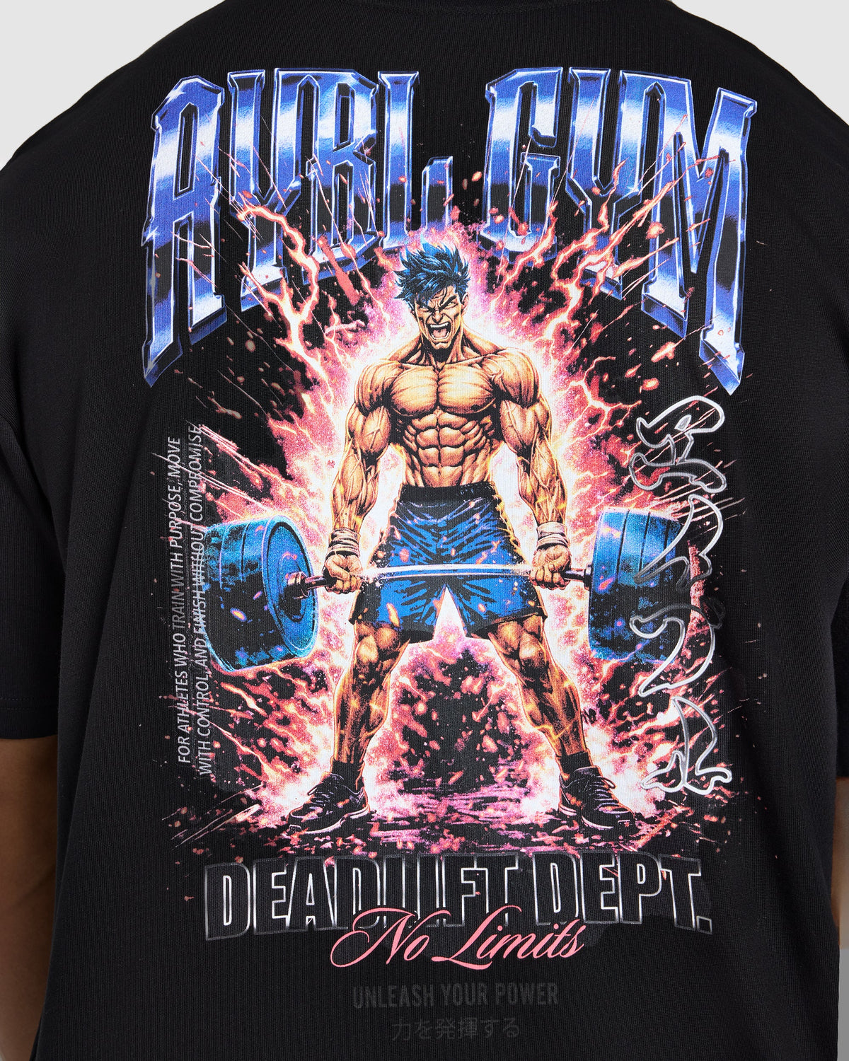 Anime Deadlift Dept Oversized T Shirt - Schwarz/Blau