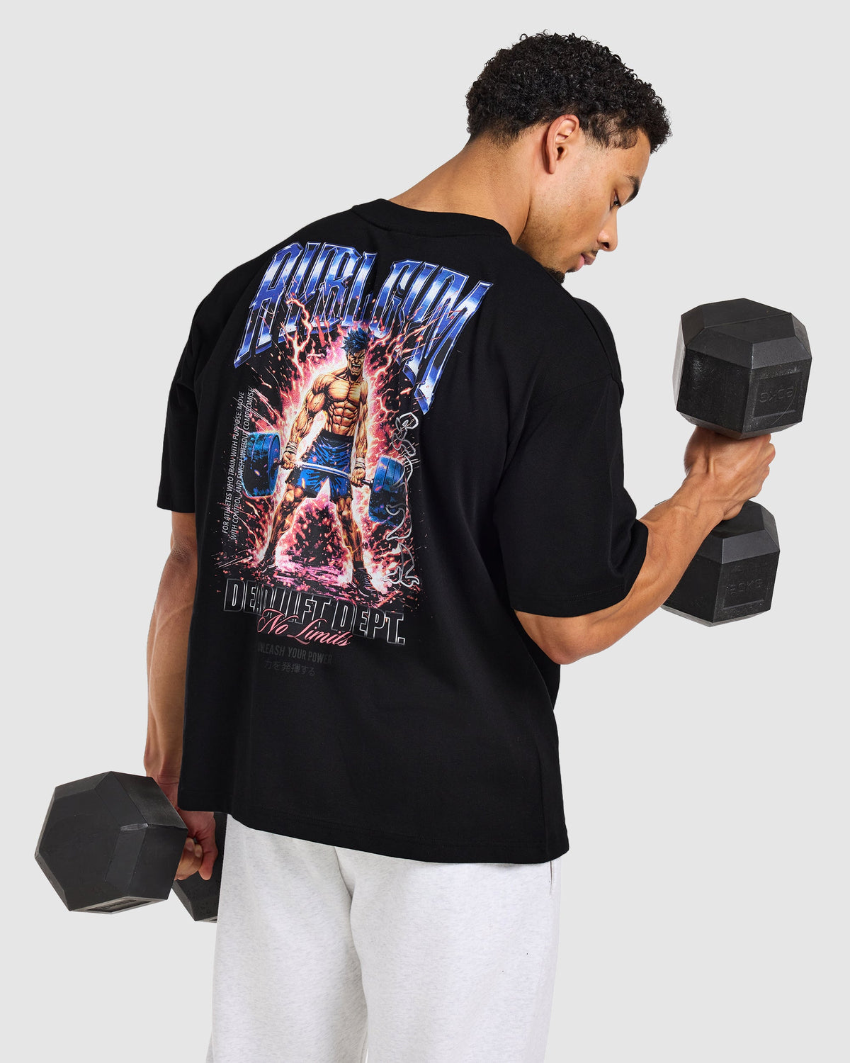 Anime Deadlift Dept Oversized T Shirt - Schwarz/Blau