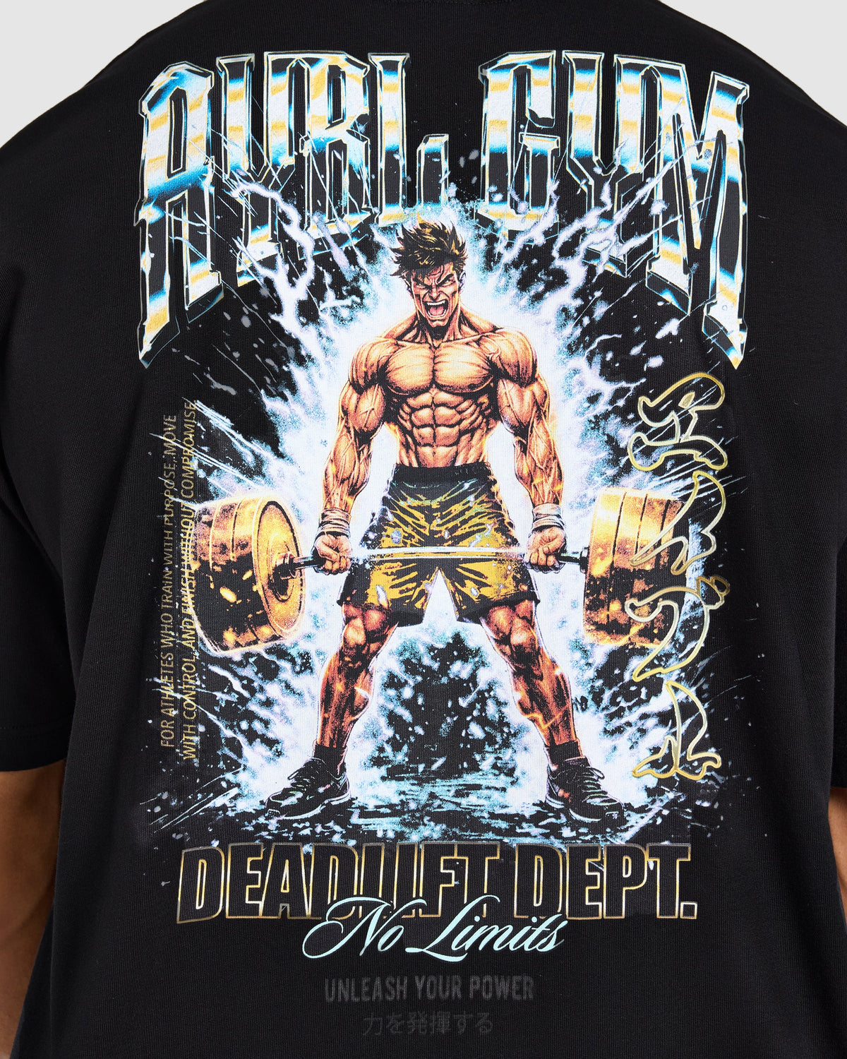 Anime Deadlift Dept Oversized T Shirt - Schwarz/Gelb