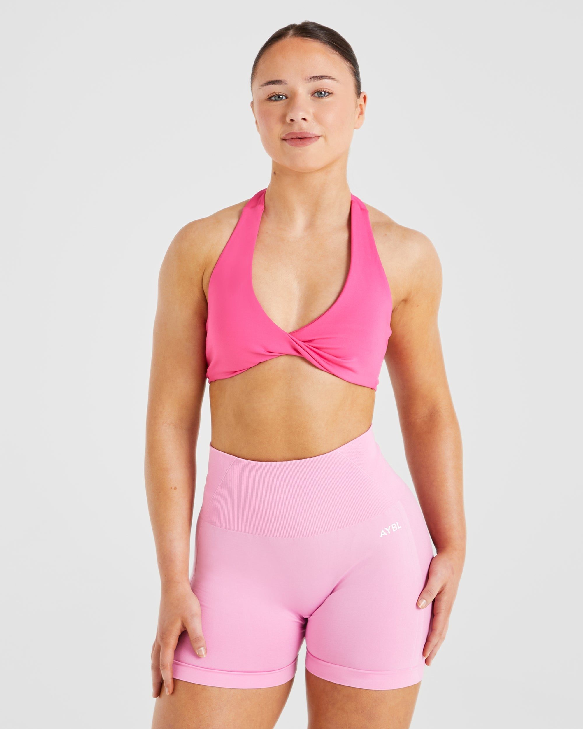 Essential Halterneck Sports Bra - Hot Rosa