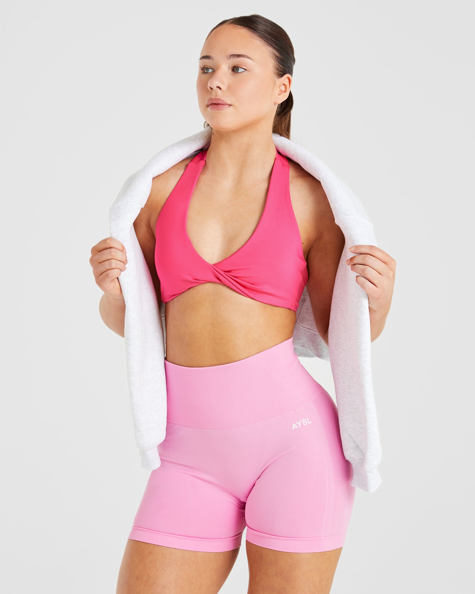 Essential Halterneck Sports Bra - Hot Rosa