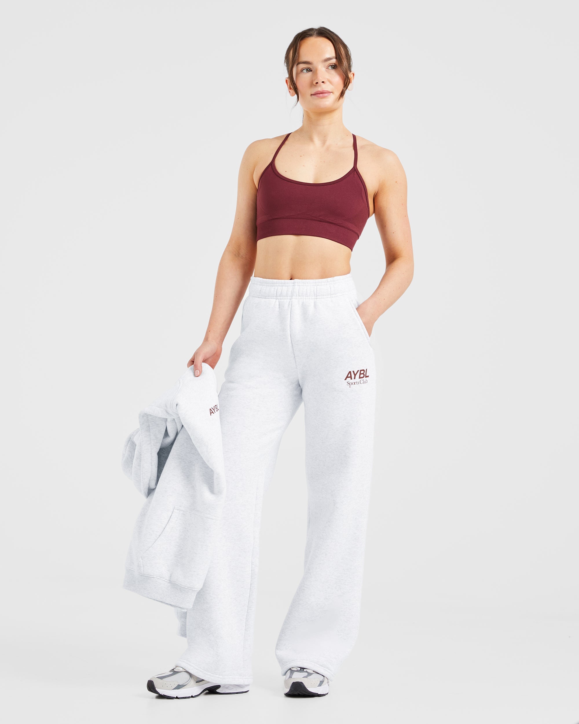 AYBL Sports Club Oversized Straight Leg Joggers - Grau Marl/Burgundy