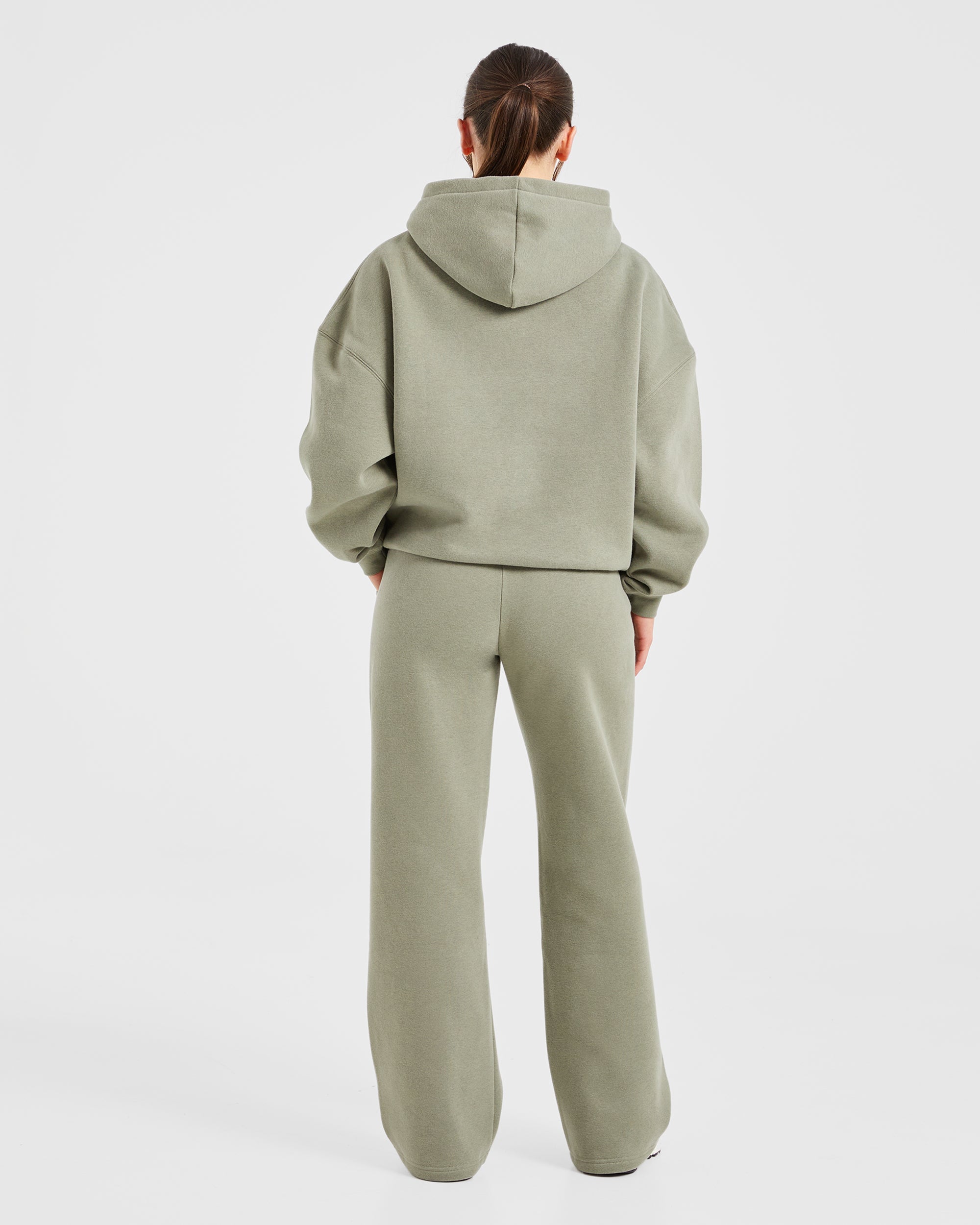 Image 4 from Varsity Embroidered Oversized Straight Leg Joggers - Muted Olive