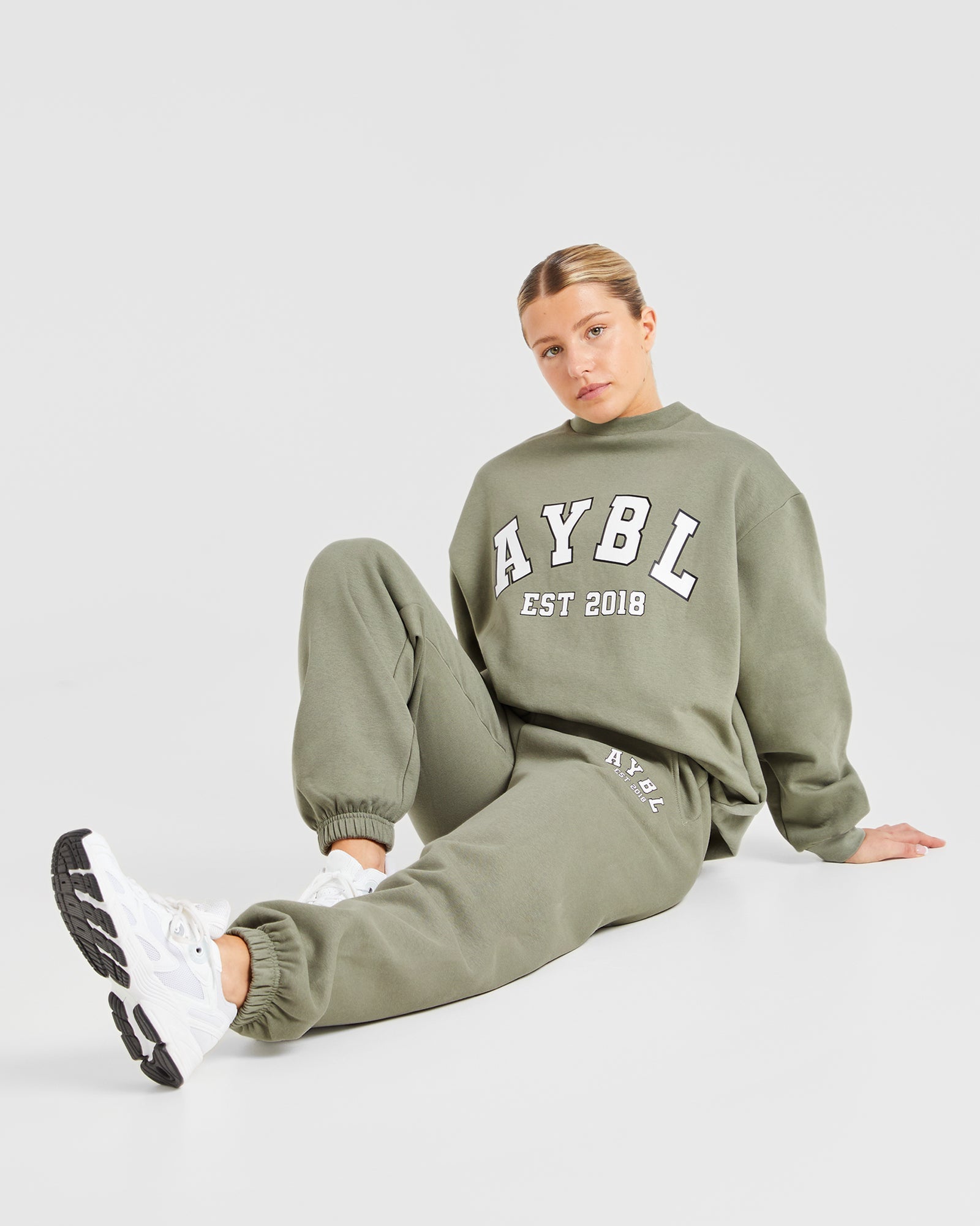 Varsity Graphic Oversized Sweatshirt - Muted Olive