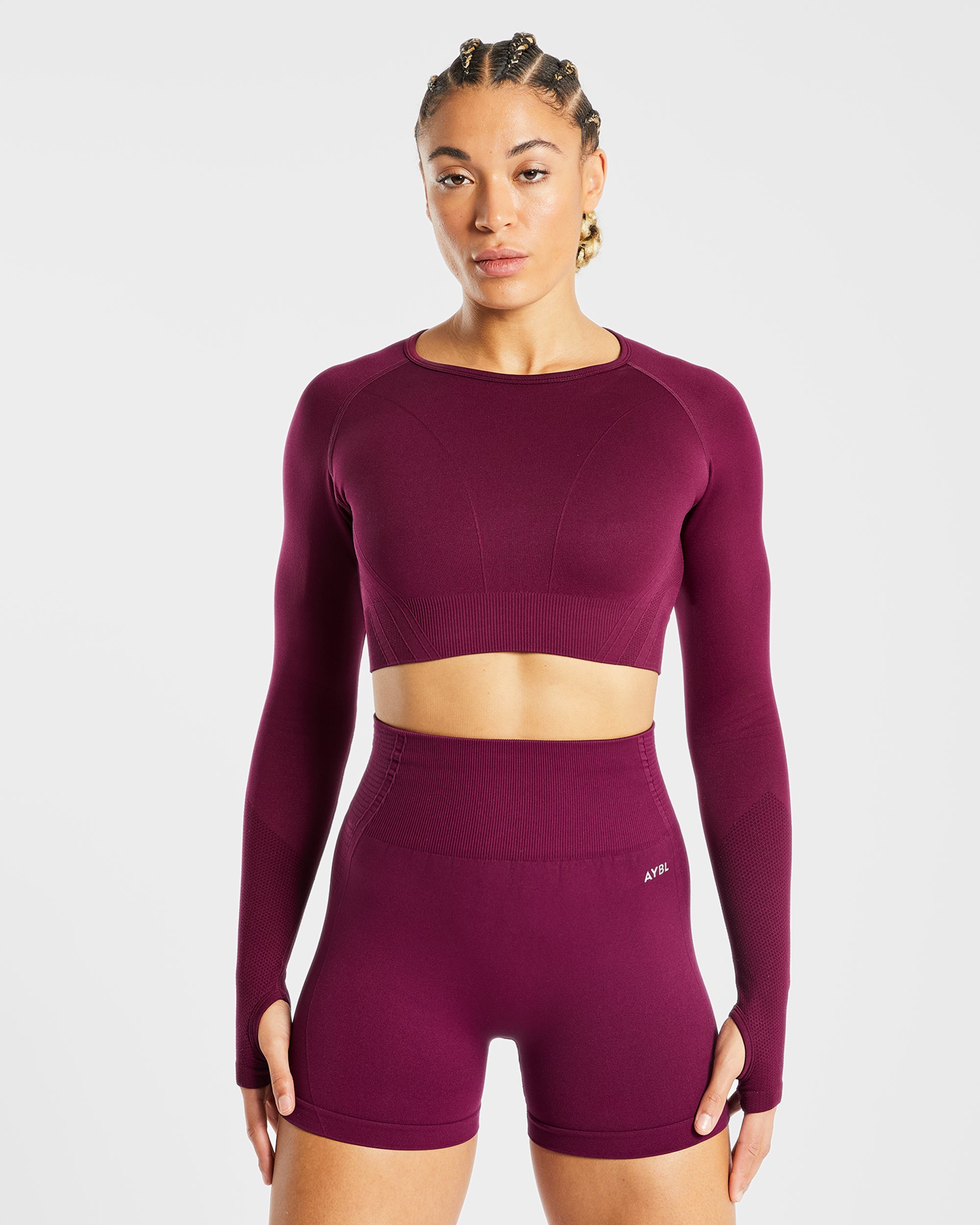 Balance V2 Seamless Long Sleeve Crop Top - Lila Wine