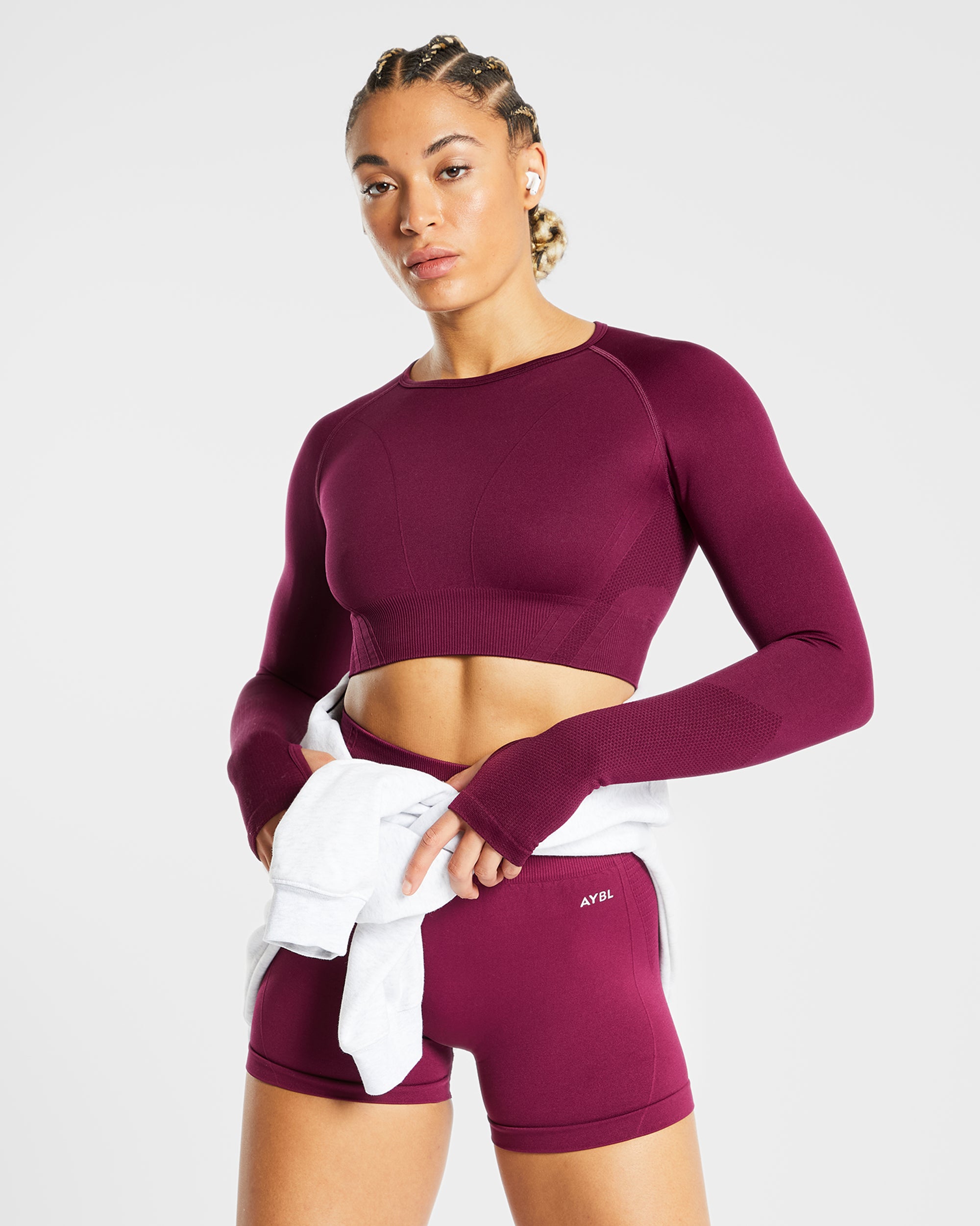 Balance V2 Seamless Long Sleeve Crop Top - Lila Wine