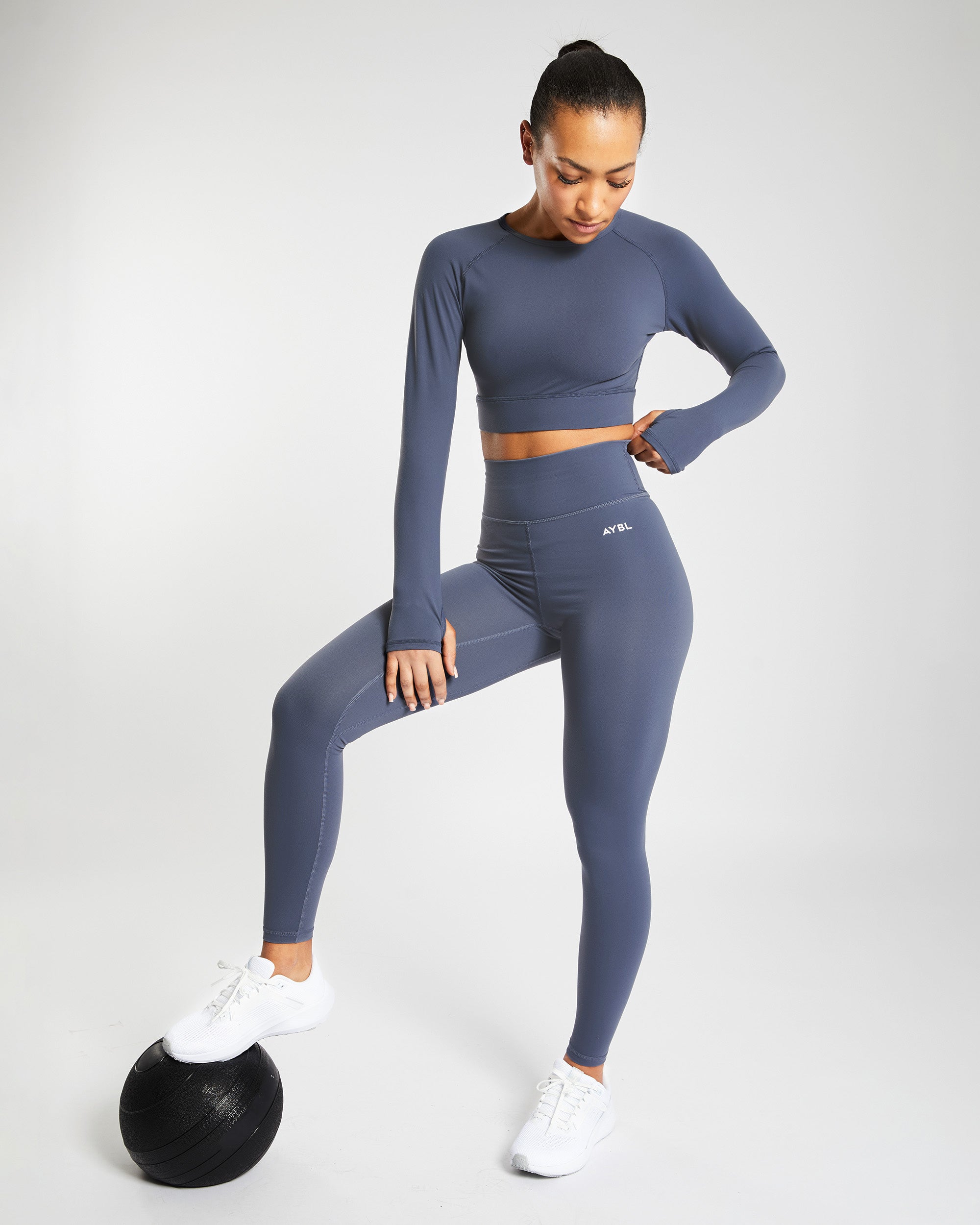 Core Long Sleeve Crop Top - Navy Blau