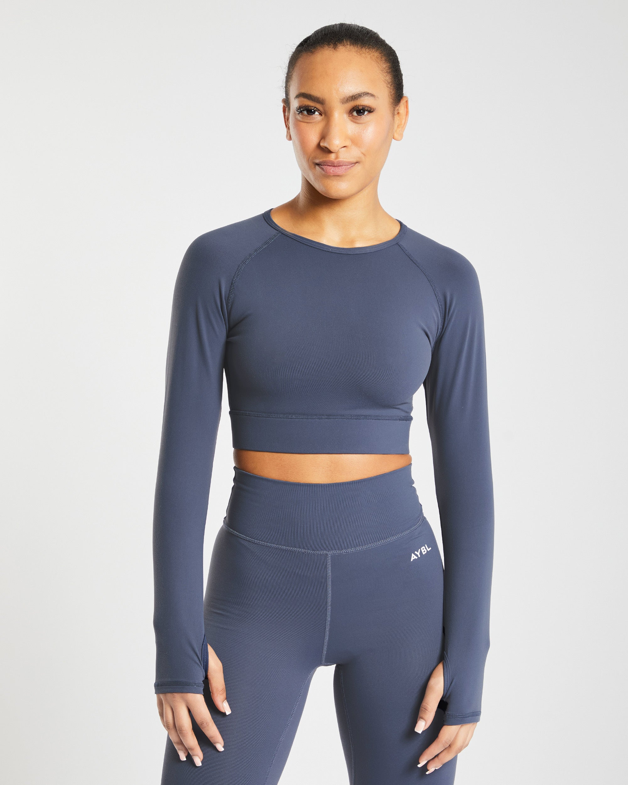 Core Long Sleeve Crop Top - Navy Blau