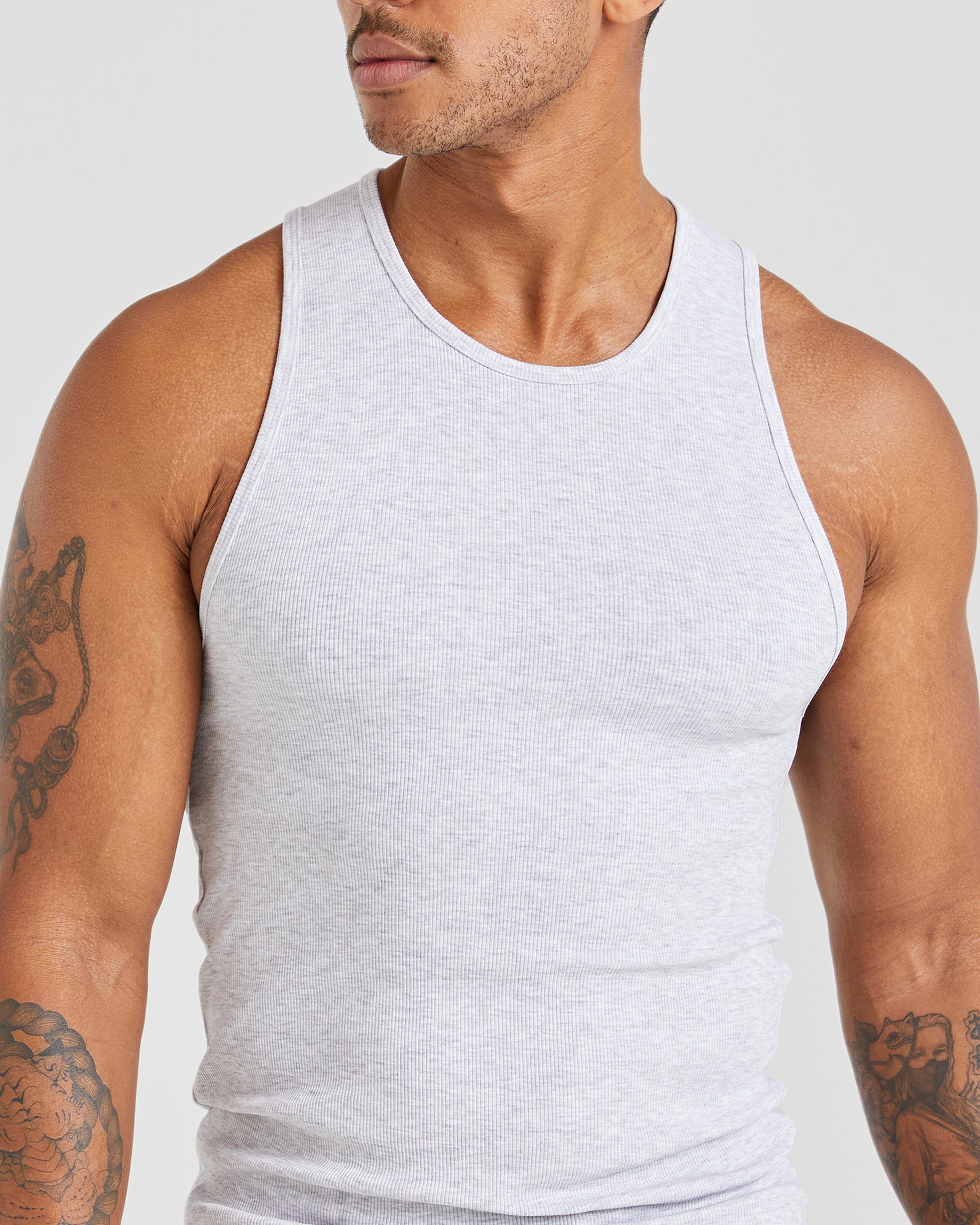 Essential Ribbed Tank - Light Grau Marl